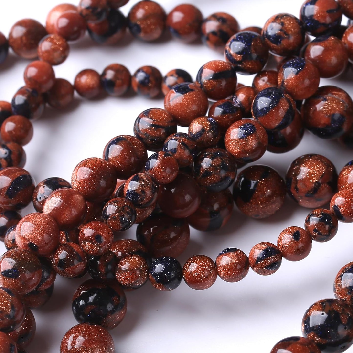 Galaxy Blue Gold Sandstone 12MM Beads for Jewelry Making DIY Craft Gemstone Beads Kit (12mm, 30pcs) Cosmic Crystal Pebbles for Bracelets, Necklaces, Home Decor