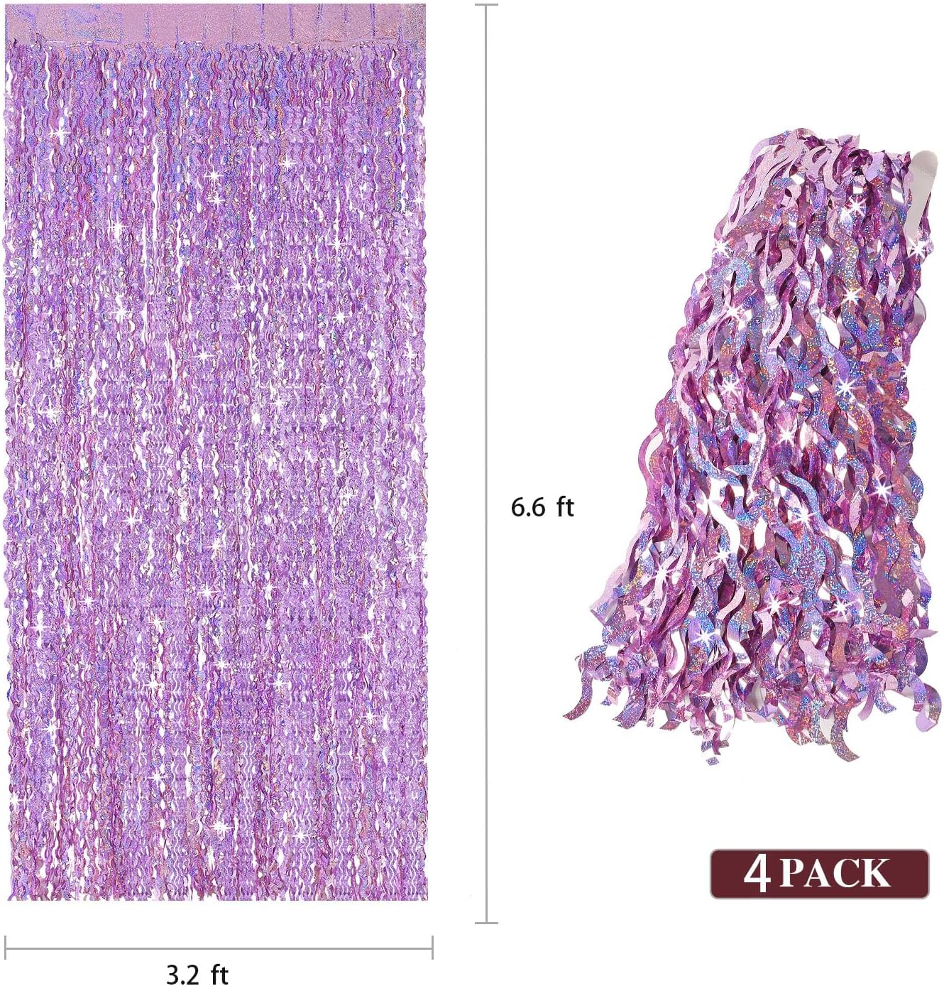 4 Pack Pink Tinsel Curtain Party Backdrop - CYLMFC 3.3 ft x 6.6 ft Sparkle Wavy Foil Fringe Backdrop Curtain for Party Decorations Girls Birthday Bachelorette Party Decor Supplies Photobooth Props