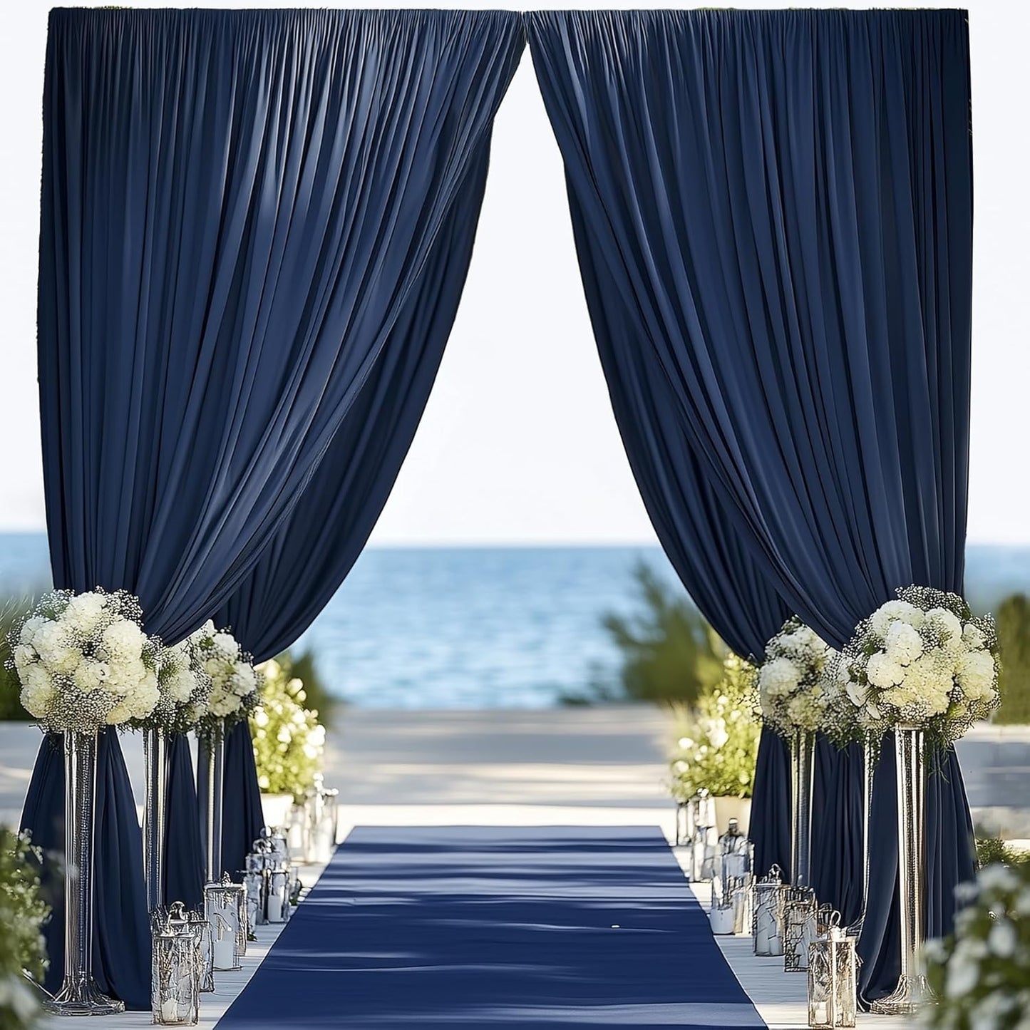 30ftx14FT Wrinkle Free Navy Blue Backdrop Curtain, 6 Panels 14FT Height Navy Blue Wedding Backdrop Drapes, Silky Polyester Back Drop Cloth for Birthday Photography Background Party Backdrop Draping