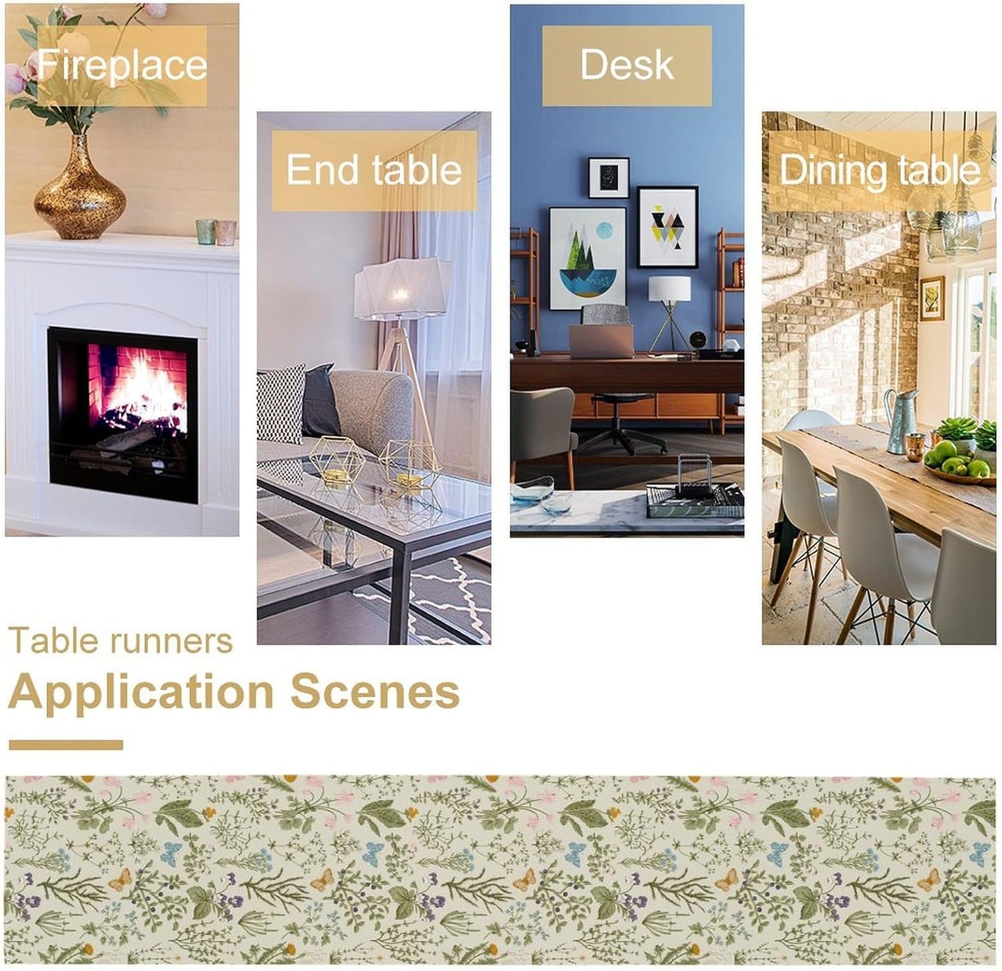 Wildflowers Floral Table Runner, Retro Flower Butterfly Seasonal Spring Summer Kitchen Dinning Table Runner for Indoor Outdoor Home Wedding Party Holiday, 13x108 Inch