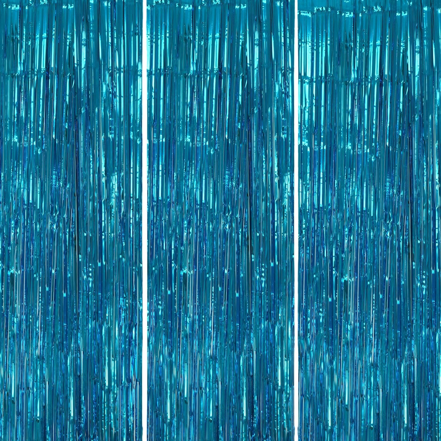 3 Pack Foil Fringe Backdrop - Blue Shiny Tinsel Curtains for Party Decoration/Photo Booth Props - 3.3x8.2 FT Metallic Foil Backdrop for Birthday, Wedding, Graduation, Christmas.