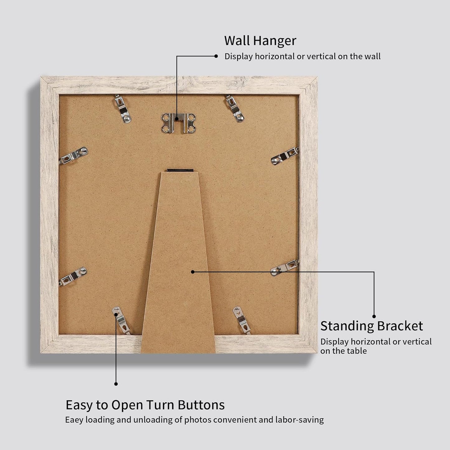 10x10 Picture Frame Set of 4 with High Definition Glass, Smoke Gray Frames Display 8x8 Picture with Mat or 10 x 10 Without Mat, Wood Square Photo Frame for Wall Mount and Tabletop Display