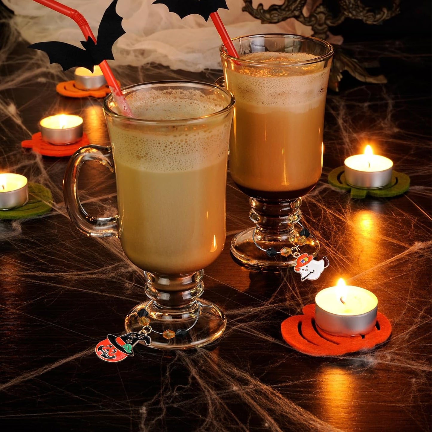 Inbagi 24 Pcs Halloween Wine Glass Charms Halloween Enamel Wine Charms Pendant Pumpkin Witch Hat Broomstick Mummy Castle Glass Markers Drink Identifier for Stem Halloweens Birthday Party Supply