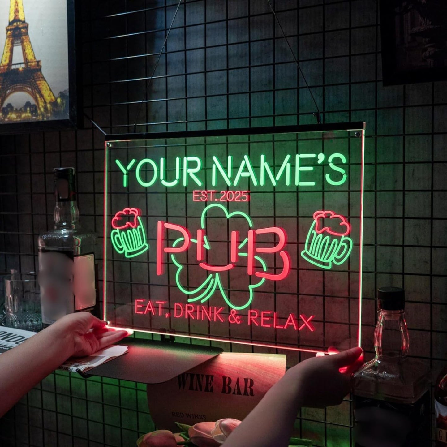 Personalized Bar Signs with Your Name for home wall light up with personalized pub name, man cave accessories, beer themed neon customizable lighted sign