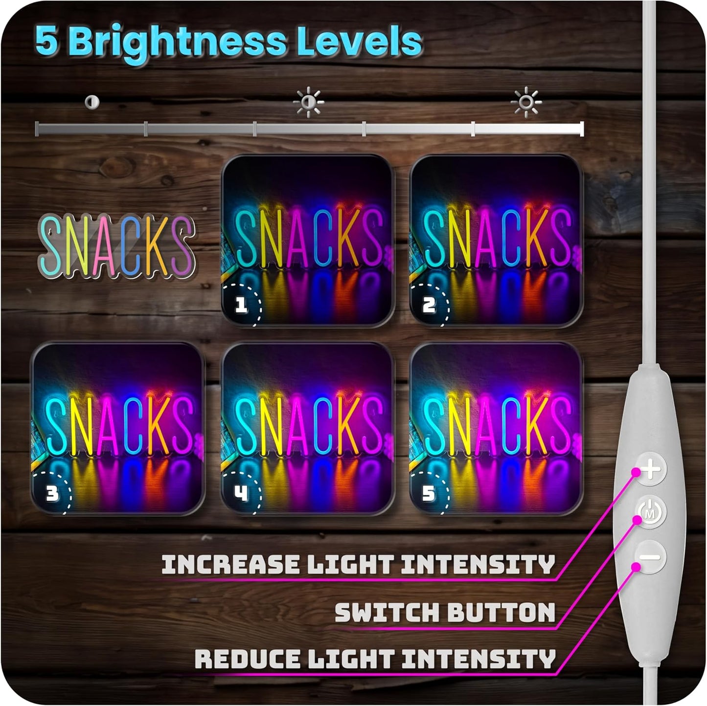 Snacks Neon Sign,Snack Bar Sign for Art Wall Decor,Cake Candy Shop Snack Stall Mancave Coffee Bars,Dimmable USB Powered Colorful Snacks Neon Light Sign