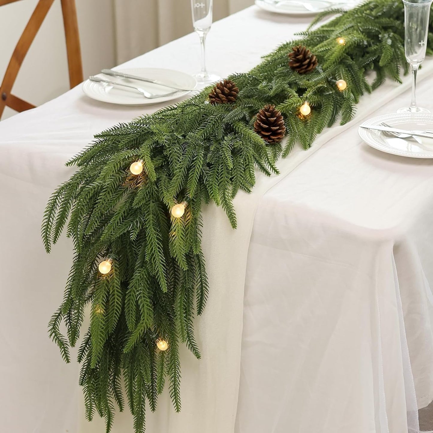 16FT Christmas Norfolk Pine Garland -1PCS, Artificial Pine Needles Garlands Faux Greenery Fake Garland for Holiday Fireplace,Table,Window,Stairs,Mante,Indoor Outdoor Decor