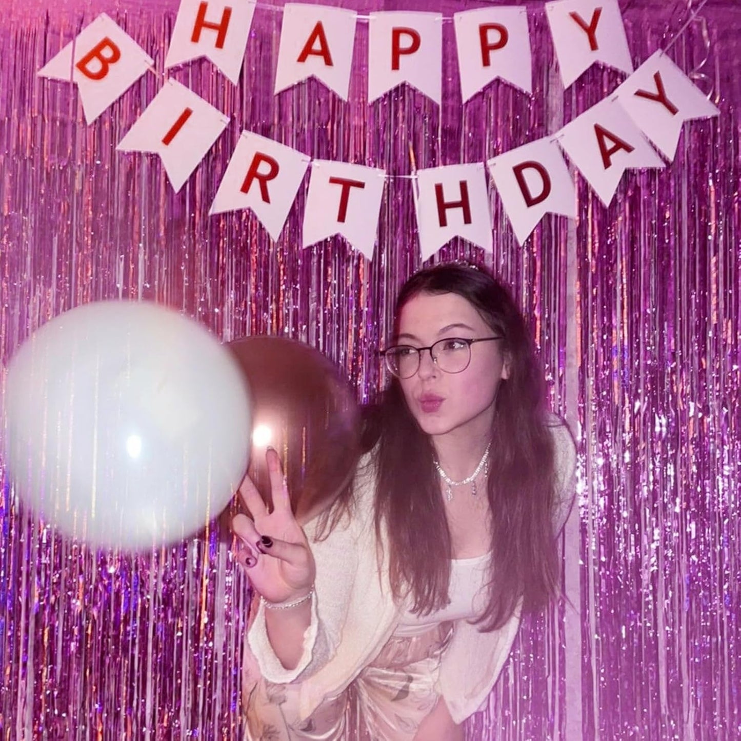 CANREVEL 2 Pack 3.3x8.2 Feet Pink Foil Fringe Backdrop Curtains, Glitter Tinsel Streamers Birthday Party Decorations, Fringe Backdrop for Girl Princess Bachelorette Euphoria Theme Party