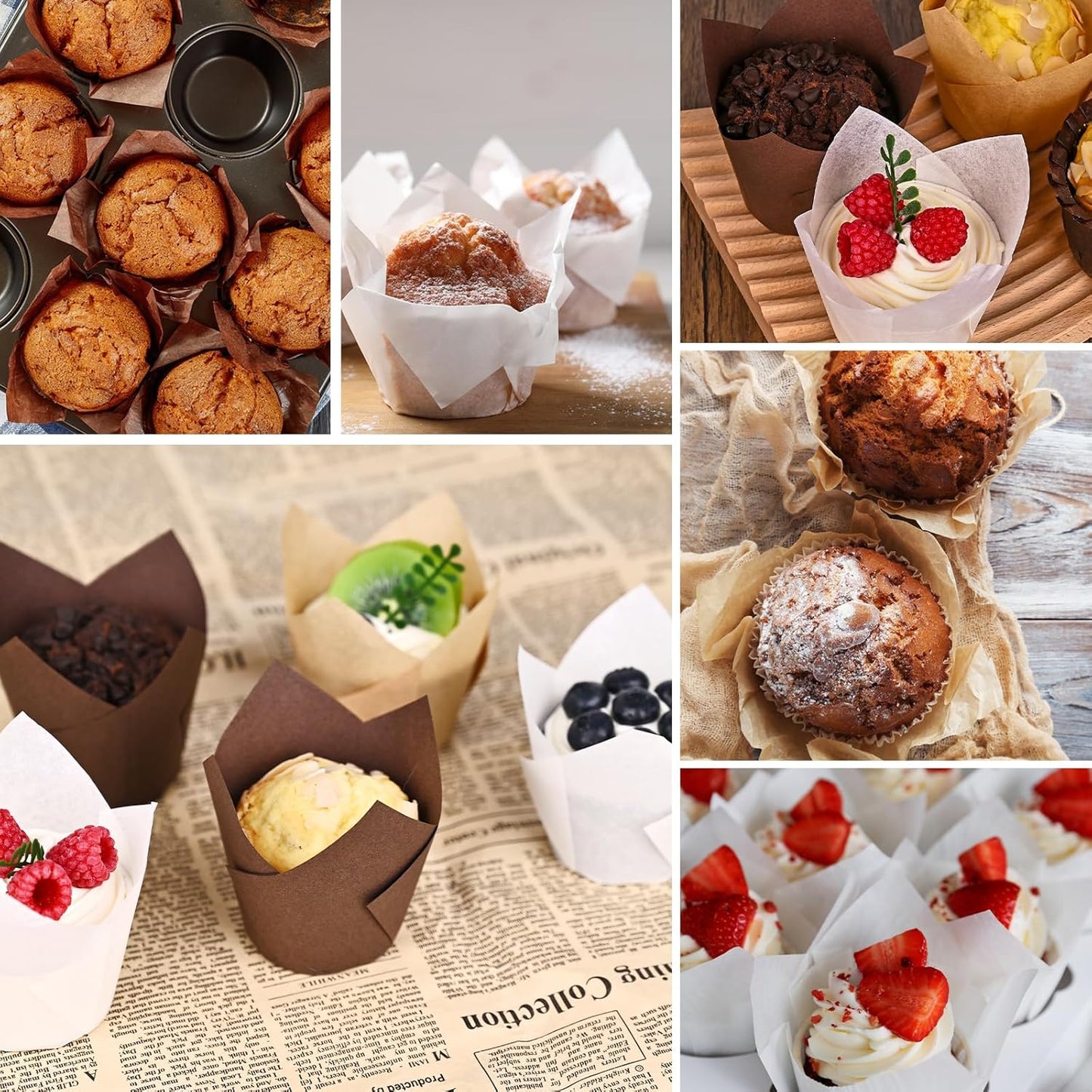 Tulip Cupcake Liners for Baking 200 Cups, Unbleached Parchment paper Muffin Liners, Upgraded Standard Cupcake Wrappers, Greaseproof Cup Cake Liner, Easy to Use in Party, Birthday, Christmas (Mix)