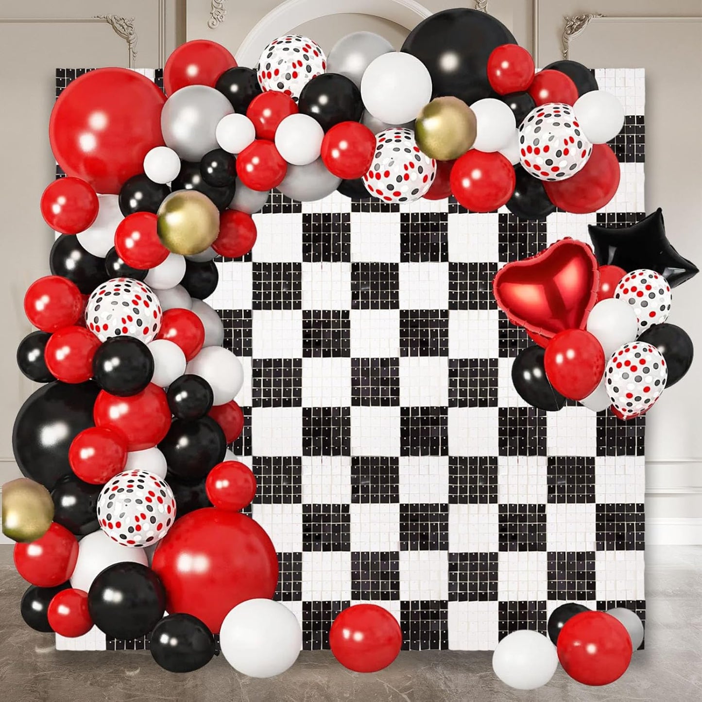 24PCS Black White Shimmer Wall Backdrop, Square Sequin Photo Backdrops Panel, Glitter Wall Background for Birthdays, Weddings, Christmas, Engagements, Baby Bridal Shower Party Decor (4FTx6FT)