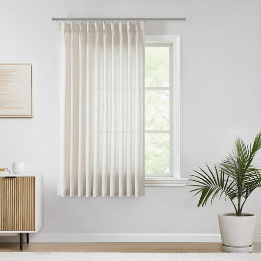 Vision Home Natural Pinch Pleated Semi Sheer Curtains Textured Linen Blended Light Filtering Window Curtains 72 inch for Living Room Bedroom Patio Pinch Pleat Drapes with Hooks 1 Panel 60" Wx72 L