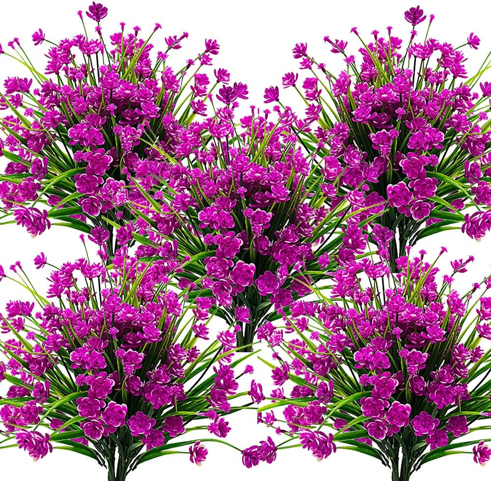10 Bundles Artificial Flowers Outdoor UV Resistant Fake Plants Indoor Outside Hanging Planter Home Garden Decor (Purple)