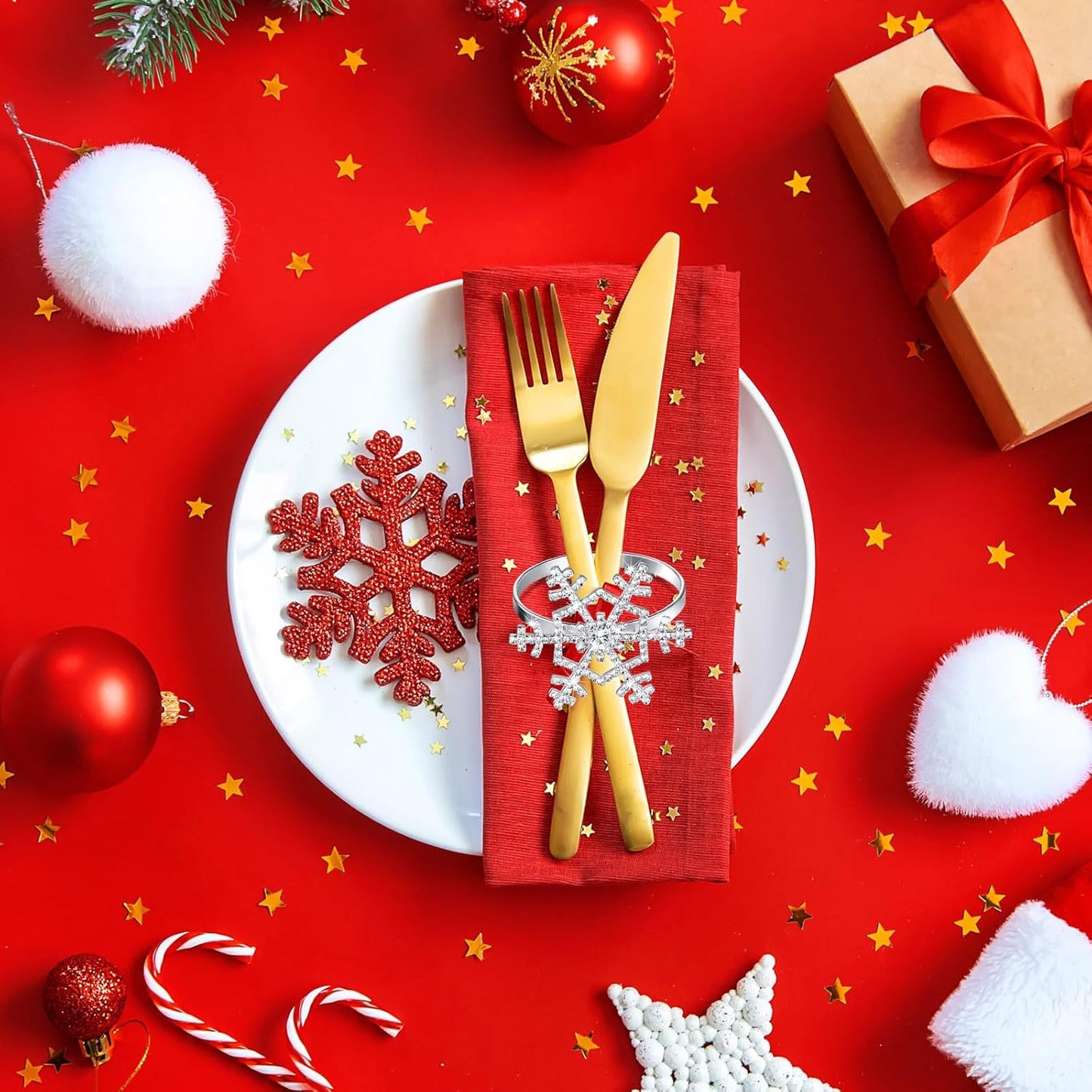 Patelai 12 Pieces Snowflake Napkin Rings Thanksgiving Christmas Napkin Holders Exquisite Household Rhinestone Napkin Rings Set for Christmas Wedding Dinner Party Table Decoration (Silver)