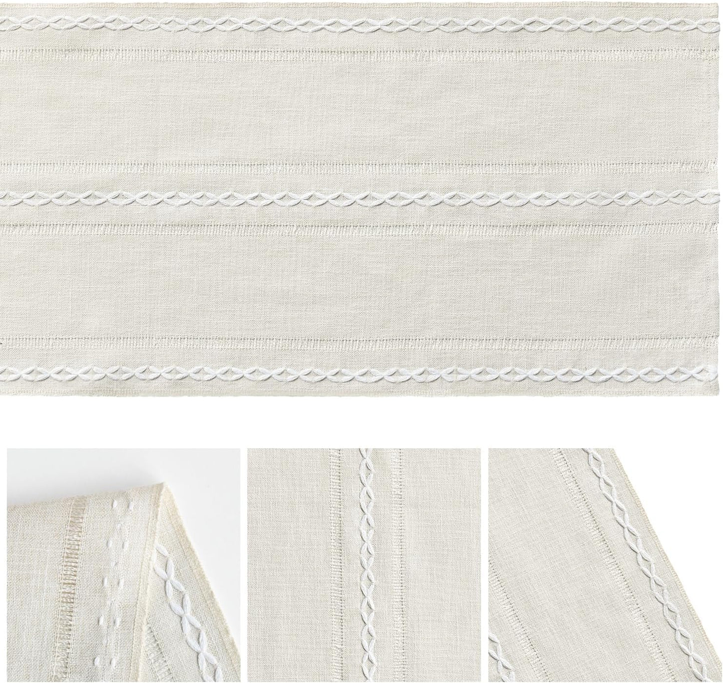 Artoid Mode Beige Rustic Cotton Linen Table Runner, Seasonal Embroidered Hollow Kitchen Dining Table Decoration for Home Party Decor 13x36 Inch