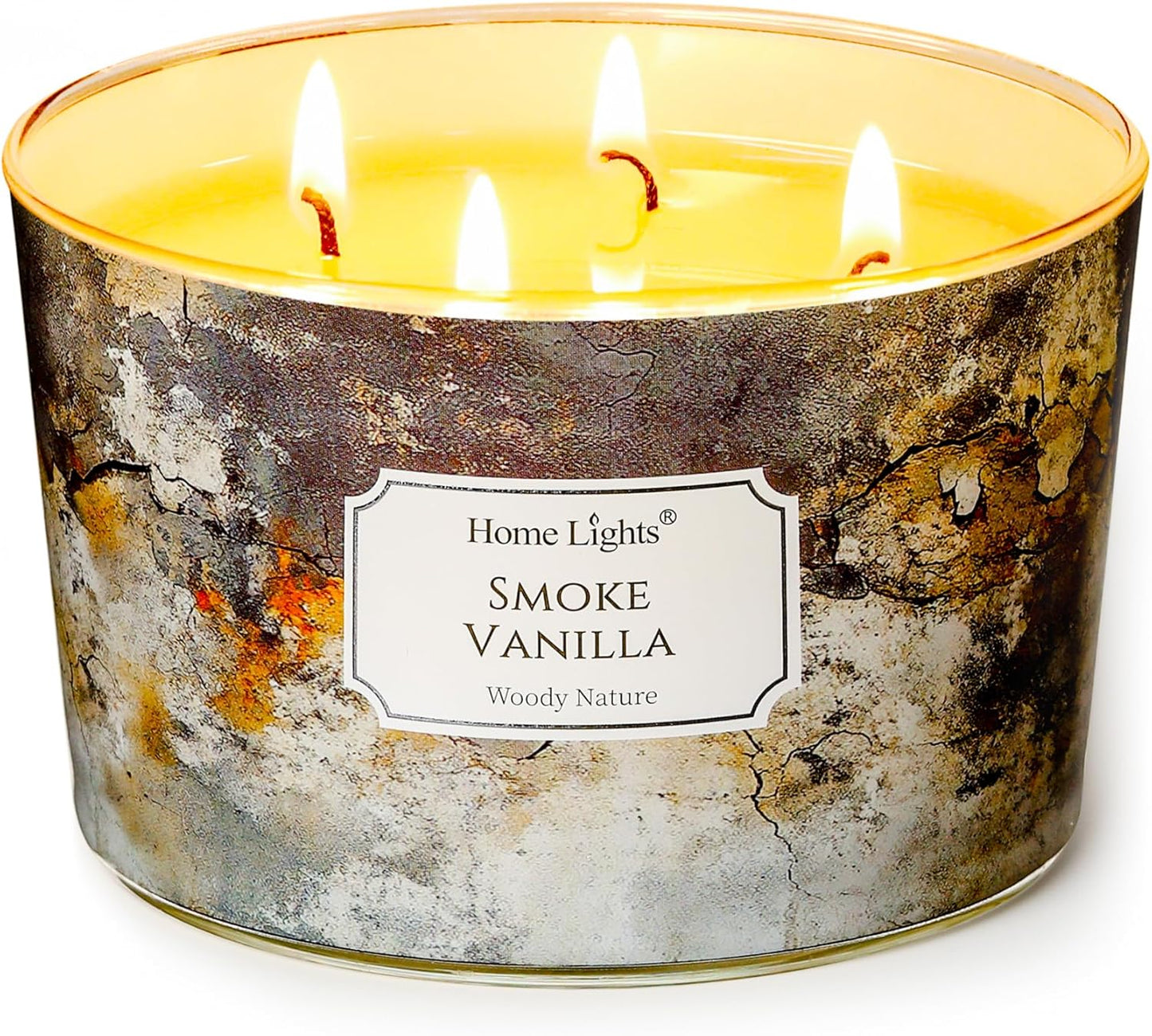 HomeLights Large jar Candle | 4-Wick Long-Lasting Scented Candles, 18oz Natural Soy Wax Candle for Home Scented, Industrial Chic Gifts for Women & Men, Smoke Vanilla