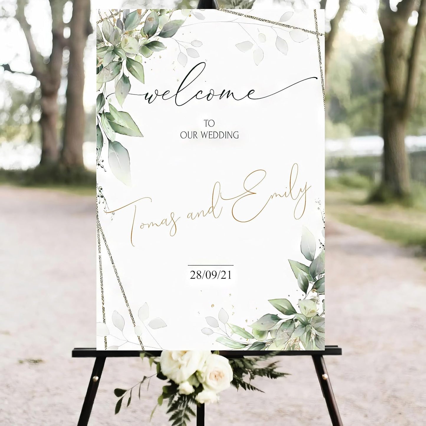 Editable Welcome Sign, Welcome Sign, Geometric Greenery Sign, Floral, Eucalyptus Wedding Sign