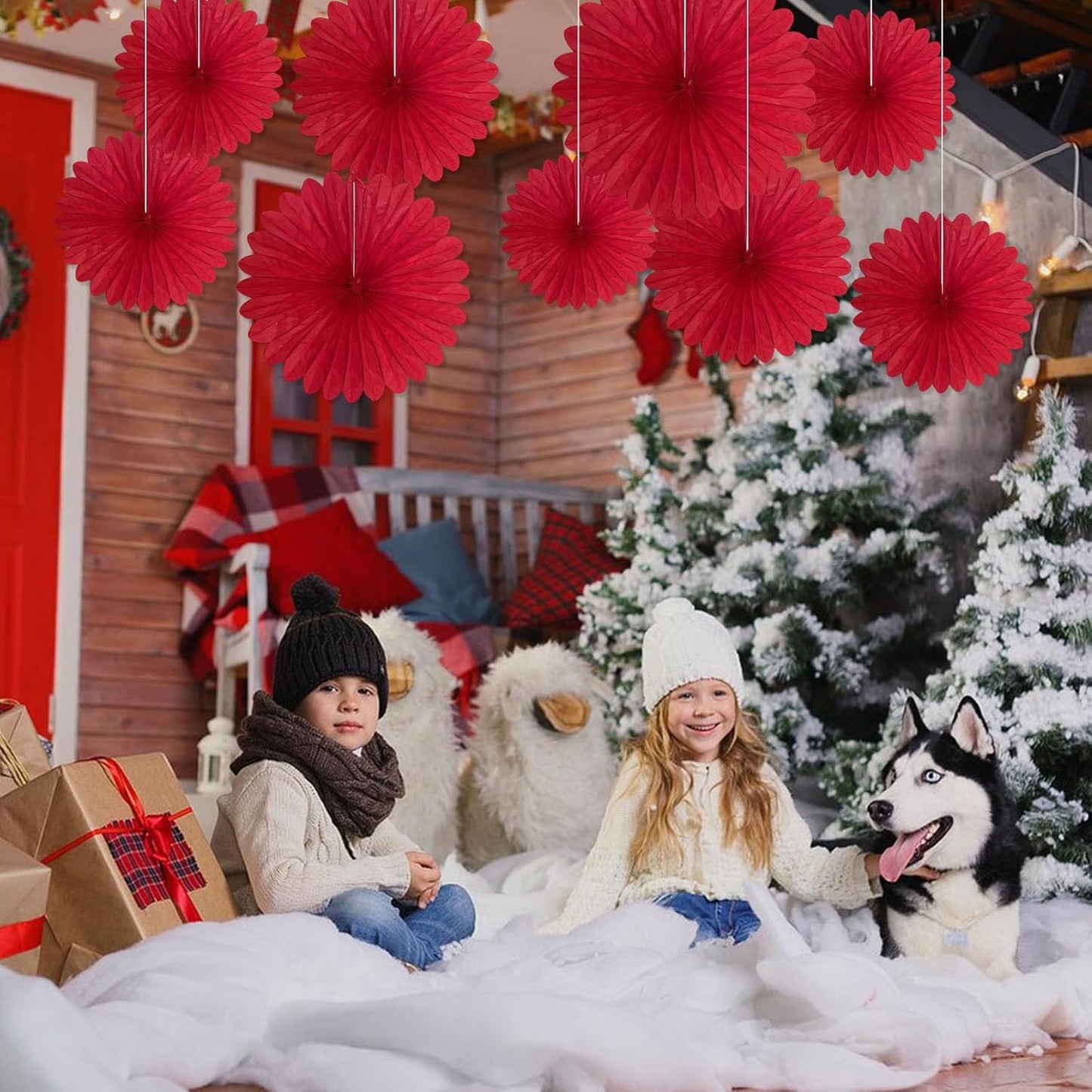 20 Pcs Red Hanging Paper Fan, Round Paper Fans Decorations Set for Weddings, Birthdays, Engagement, Bridal Shower, Baby Shower Event, Graduation, Party Supplies Decor