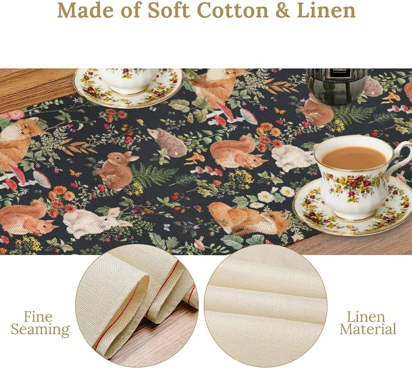 Rustic Woodland Table Runner, Farmhouse Forest Animals Country Lodge Wild Animals Fox Rabbits Table Center Decor for Home Kitchen Dining Patio Holiday Party Indoor Table Decorations, 13"x90" Inch