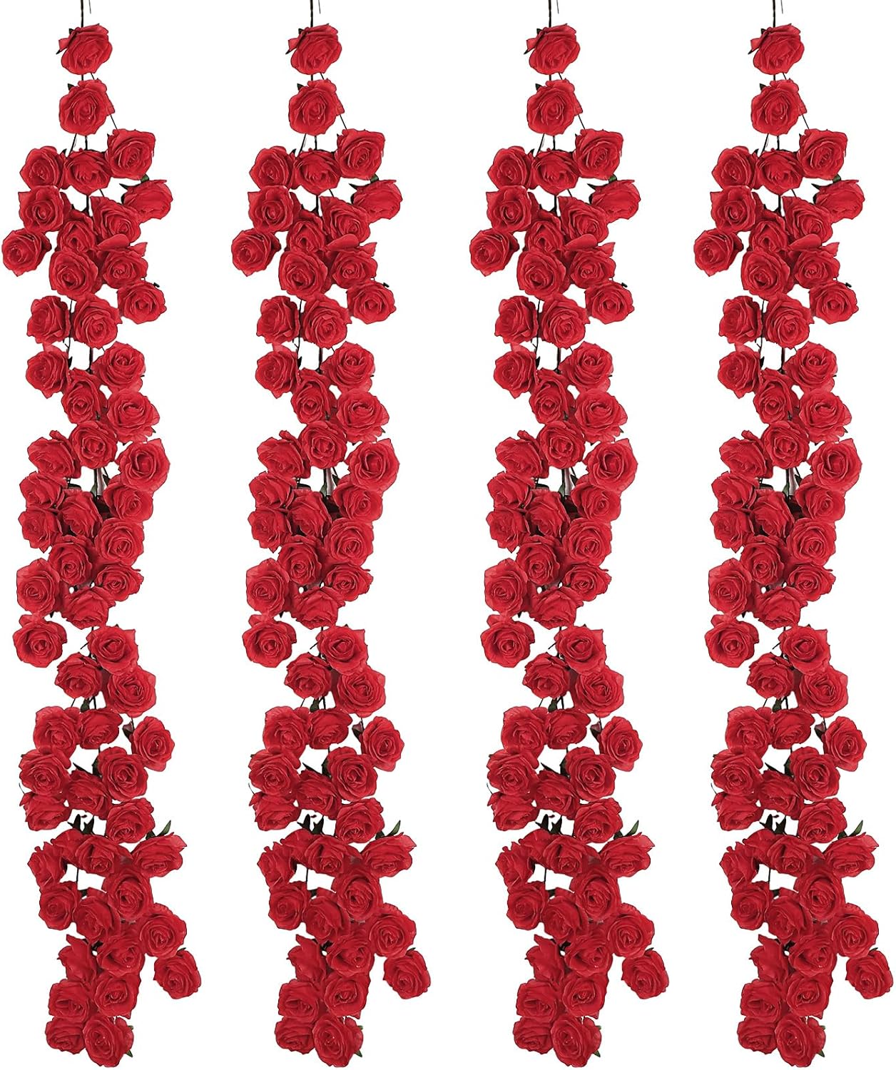 4 Pcs Red Artificial Rose Vine Hanging Faux Flowers Garland for Wedding Anniversary Birthday Party Background Arch Garden Home Wall Room Decor