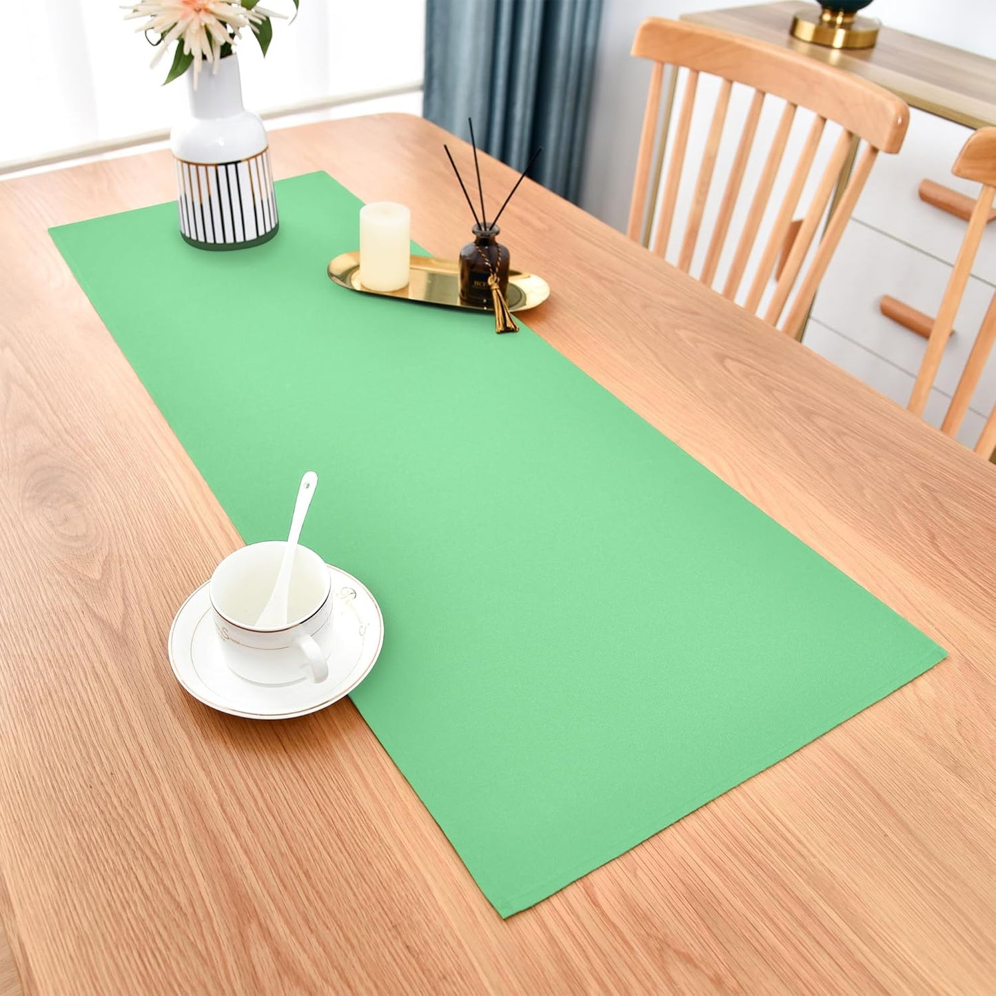 Farmhouse Sage Green Table Runner Small Short Table Runners 36 Inches Coffee Table Runner for Dresser Living Room Bedroom Holiday Party Banquet 12X36 Inch