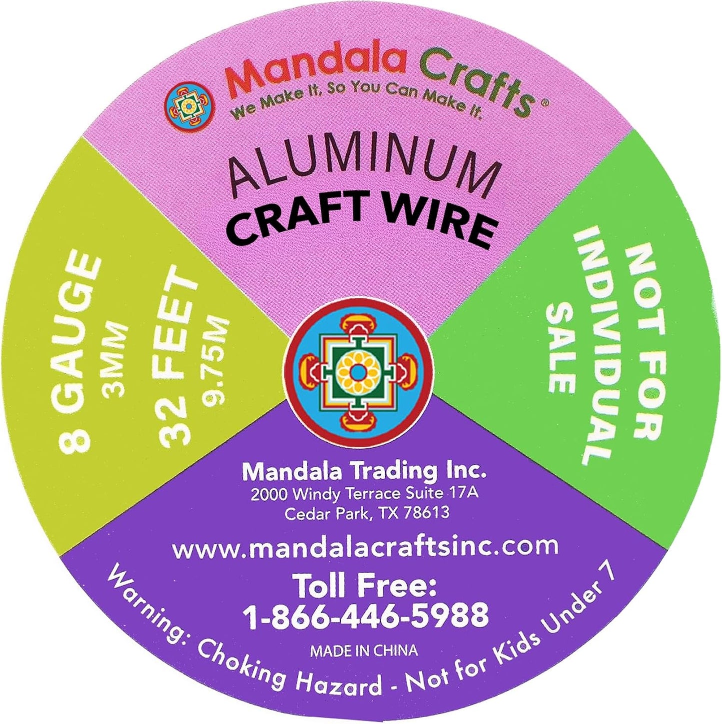Mandala Crafts 8 Gauge Anodized Aluminum Craft Wire for Jewelry Making - 120 FT Colored Flexible Silver Copper Black Pink Ice Blue Red Wire - Bendable for Bonsai Armature Crafting Sculpting
