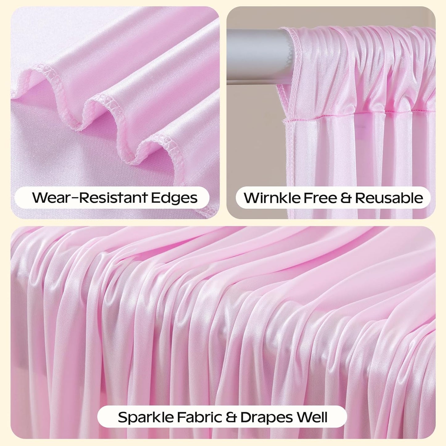 Pink Glitter Backdrop Curtain for Parties Wedding,10Ft x 10Ft Satin Shimmer Photo Backdrop,Non-Wrinkle Sparkle Drapes for Backdrop,Back Drop for Photography, Birthdays,Weddings,Prom