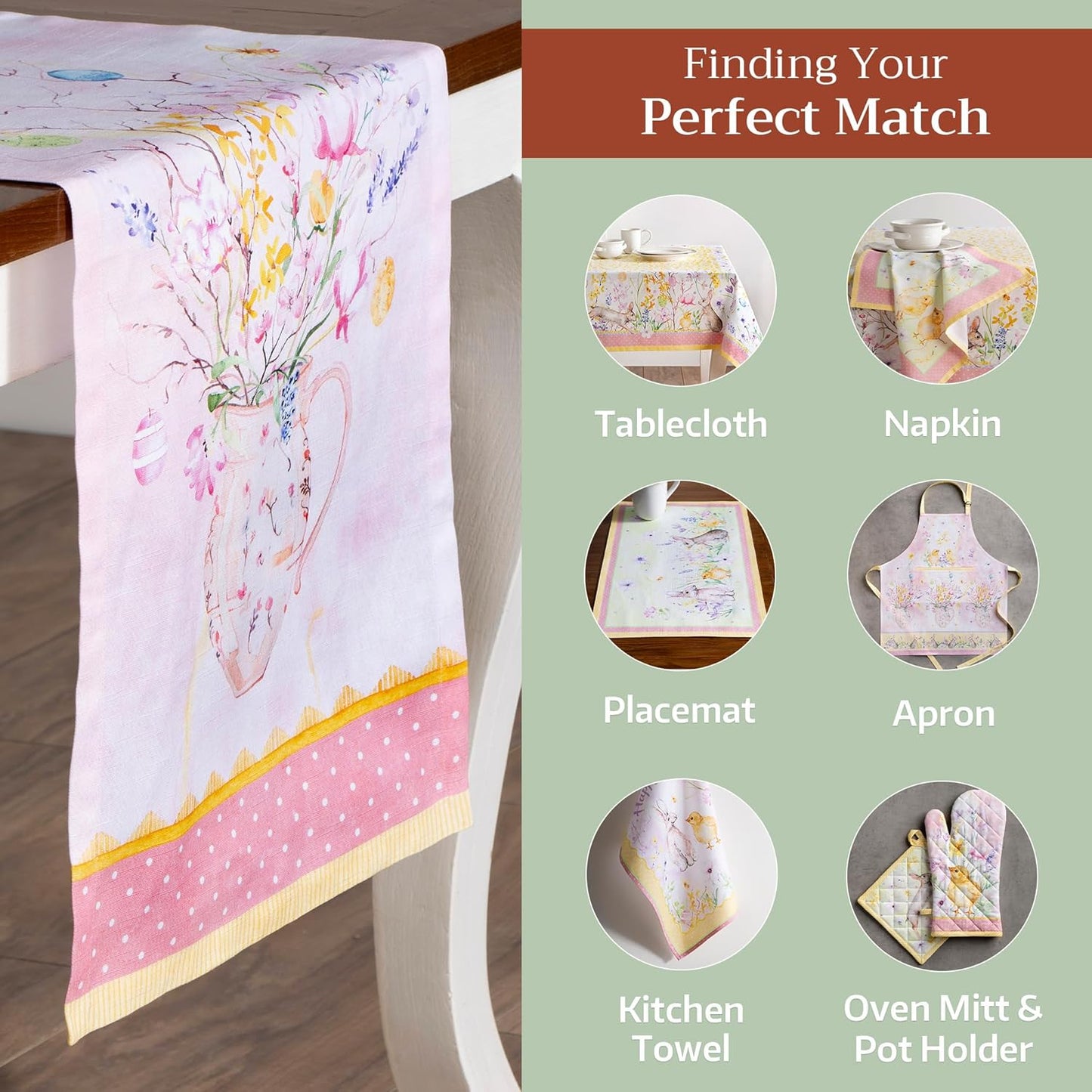 Maison d' Hermine Table Runner 100% Cotton Single Layer Table Runners 108 inches Long Decorative for Home Kitchen Dining Party Wedding Bridal Shower Spring Summer (Easter Zest, 14.50" x 108")