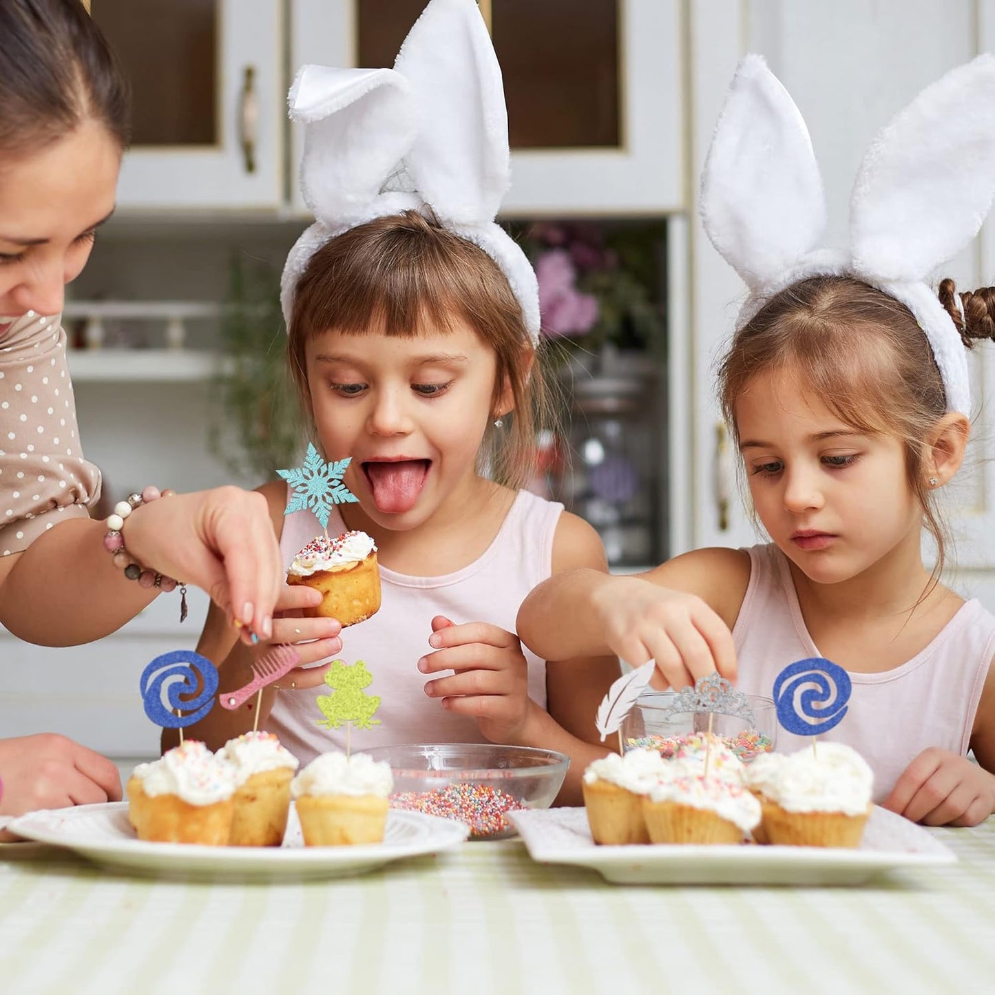 Gyufise 24Pcs Princess Symbol Cupcake Toppers Crown Frog Feather Comb Snowflake Cupcake Pick Decorations for Princess Theme Baby Shower Kids Birthday Party Supplies