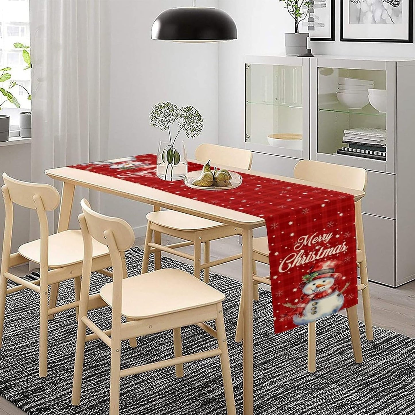 Christmas Table Runner,Christmas Snowman Snowflakes Winter Seasonal Table Cloth Kitchen Dining Table Decoration for Home Party Decor 13x70 Inch