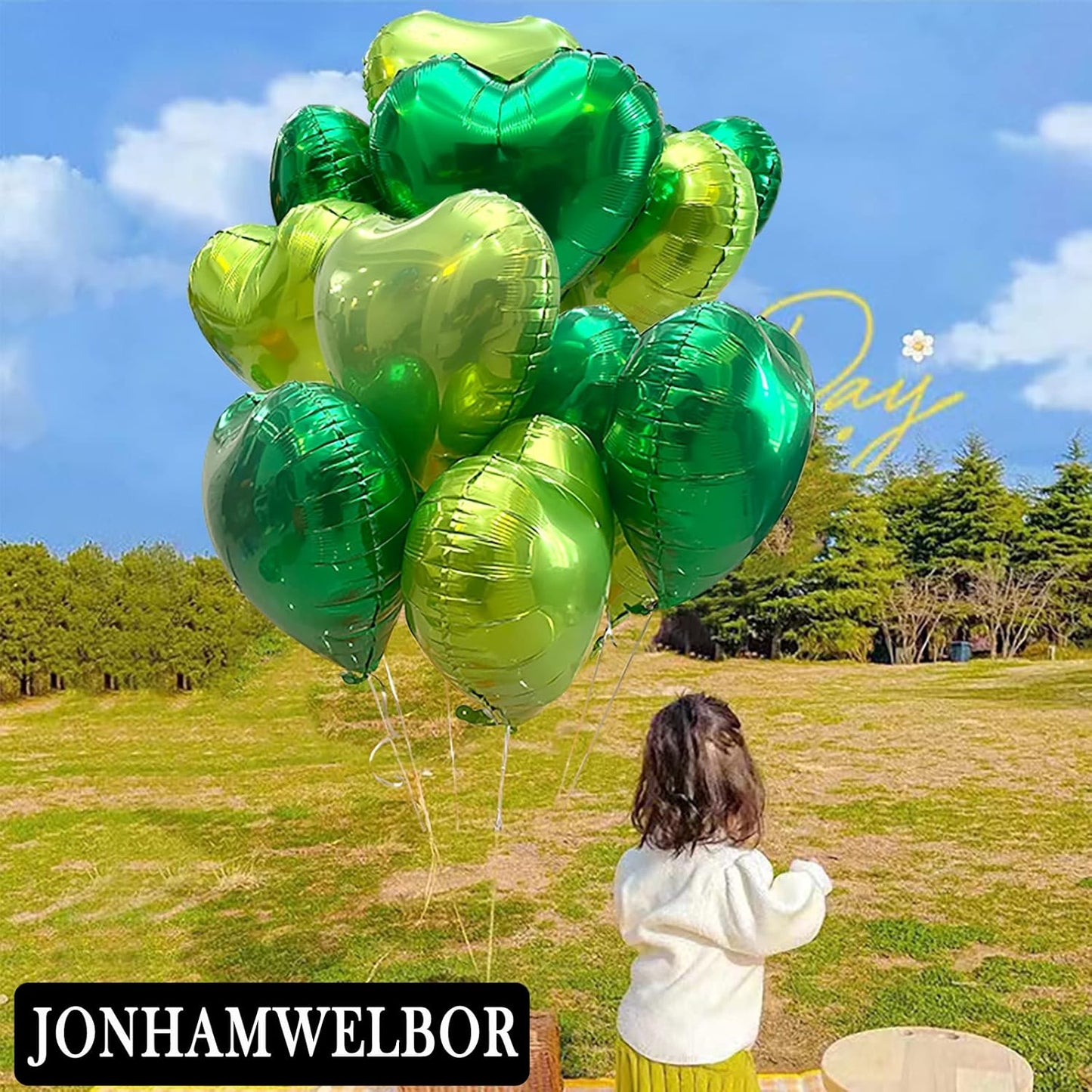 Jonhamwelbor 20Pcs 18 inch Green Foil Mylar Heart Shape Balloons Decorations Valentines Birthday Wedding Baby Shower Party (Emerald Green)