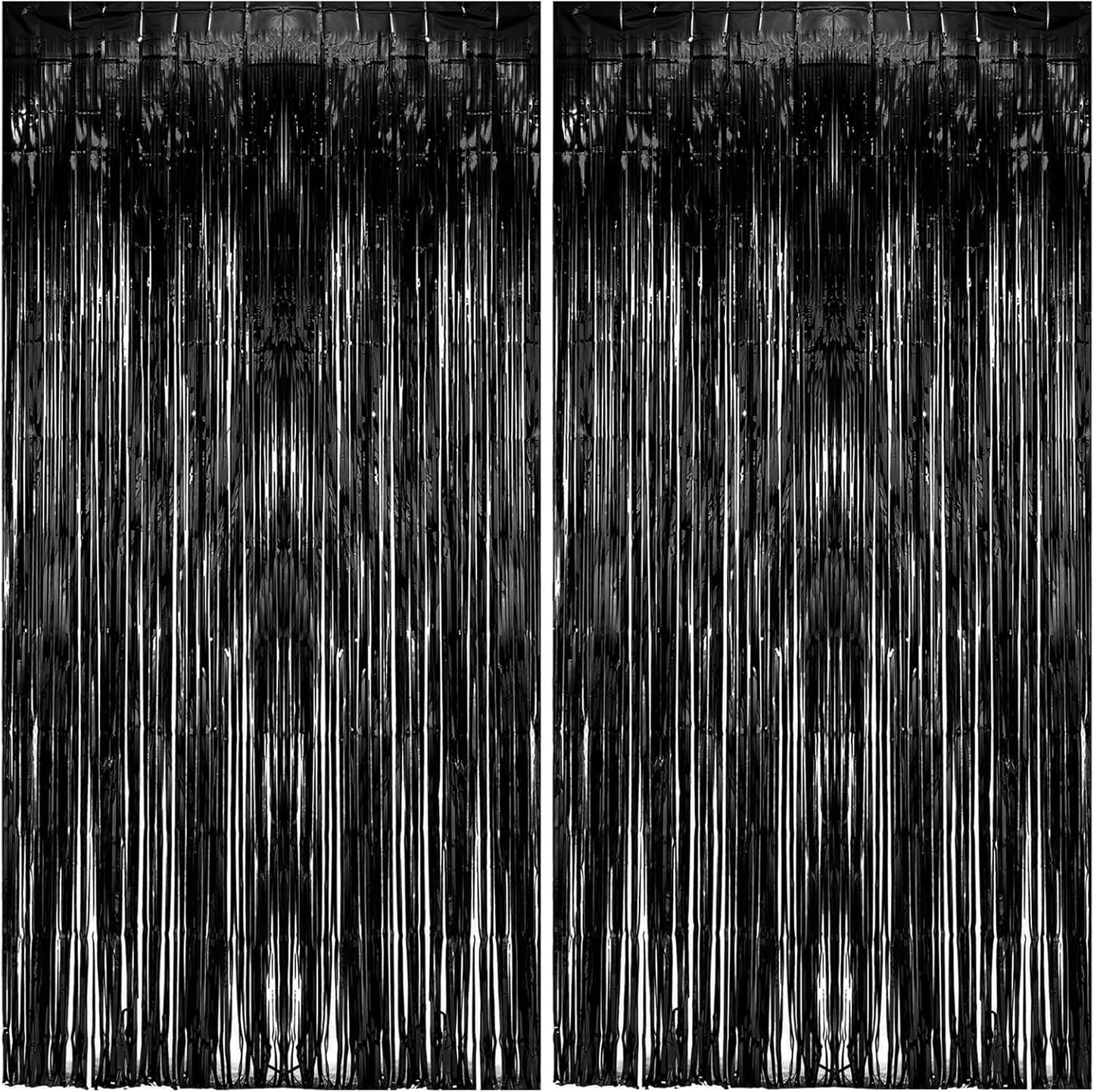 2 Pack Foil Curtain Backdrop Black Metallic Tinsel Foil Fringe Curtains Photo Booth Props for Birthday Wedding Engagement Baby Shower Bachelorette Christmas Holiday Celebration Party Decorations