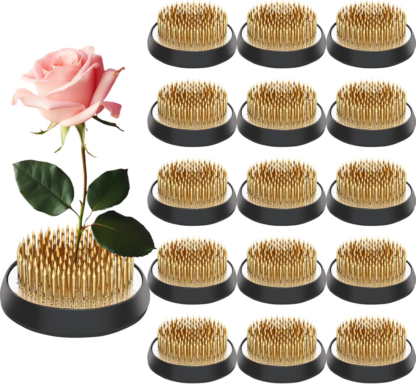 Sliner 16 Pieces Floral Frogs 1.57 Inch Round Brass Flower Holder Japanese Ikebana Vase Kenzan Flower Flower Arranger Flower Fixed Tools Pin for Flower Arrangement Home DIY Craft