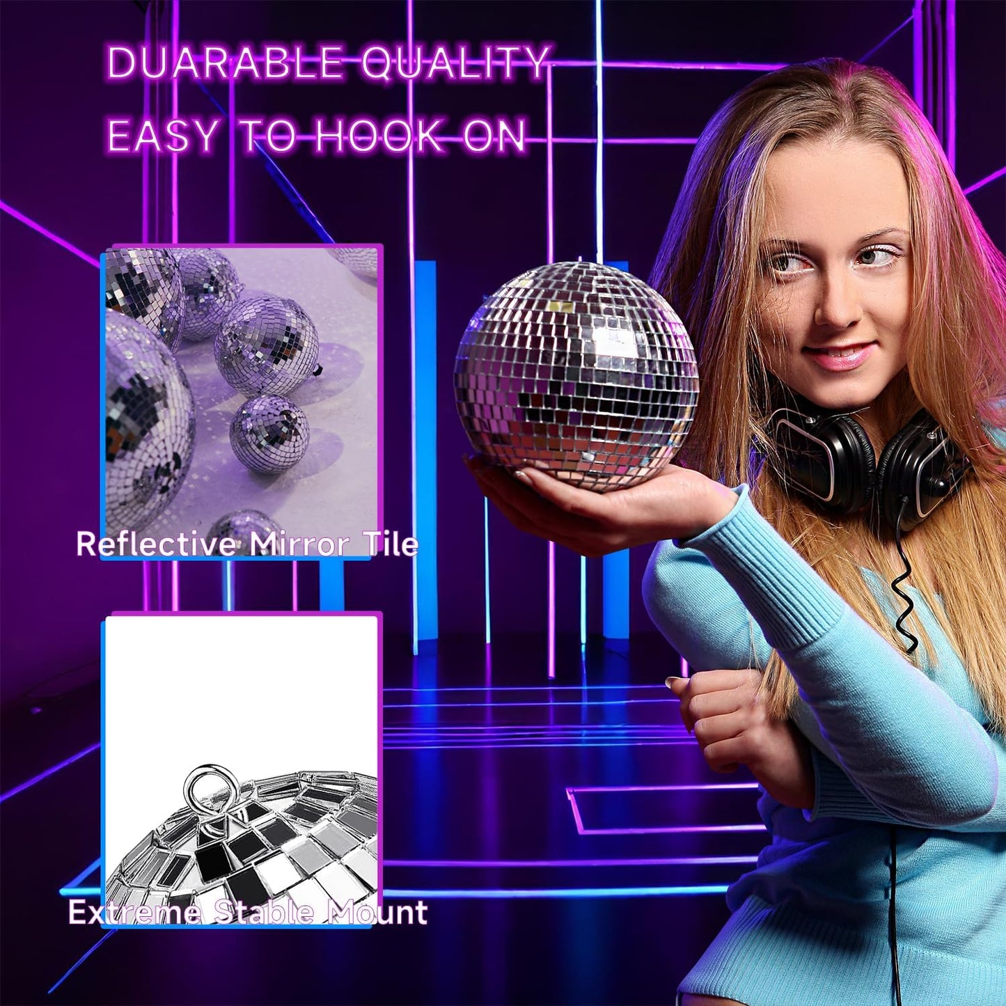 54 Pcs Disco Ball Hanging Decor - Mini Silver Mirror Ball Cake Topper for 74s Themed Party, Wedding, Christmas Supplies