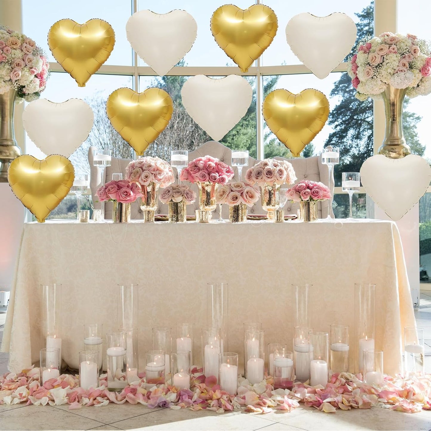 Sand White Gold Heart Balloons,12Pcs 18Inch Cream White Metallic Gold Heart Shaped Foil Helium Foil Balloons for Baby Shower Birthday Anniversary Wedding Engagement Party Decorations