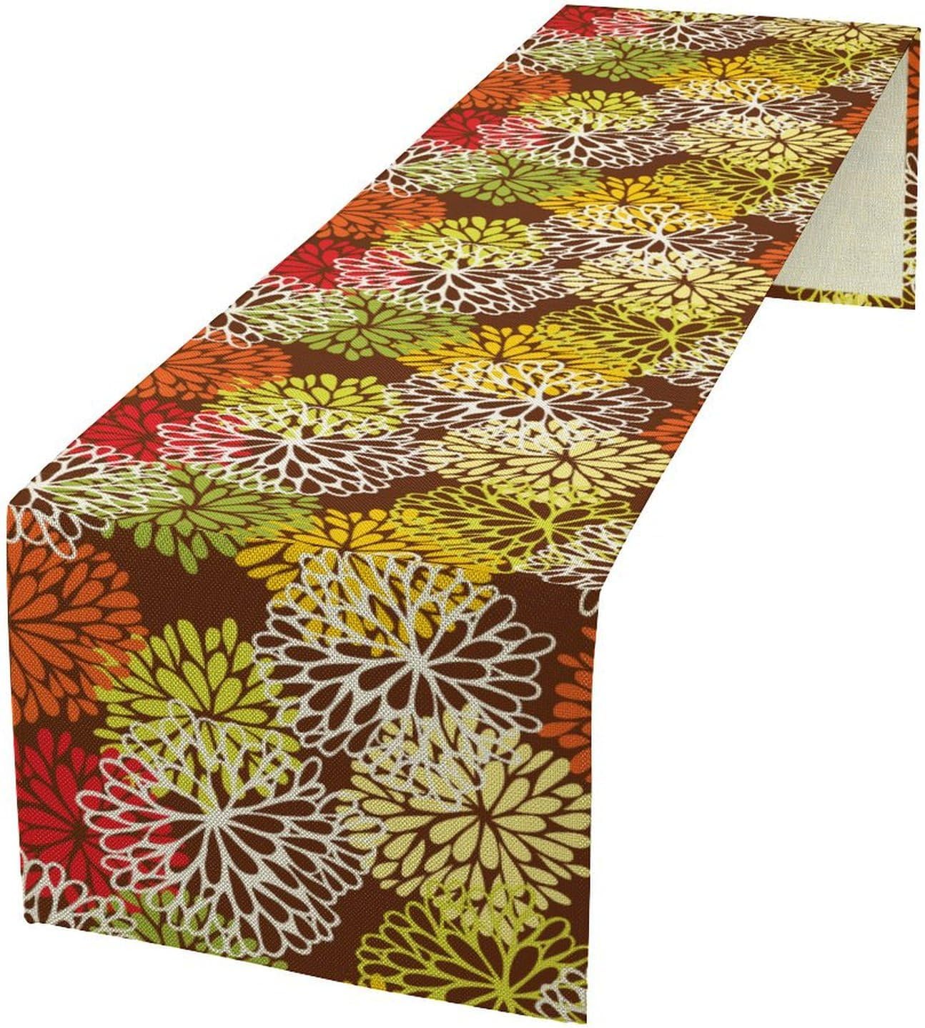 Brown Dahlia Floral Table Runner, Seasonal Autumn Thanksgiving Pattern Print for Home Kitchen Table Decor Dining Coffee Room Party Decor 13x36 Inch