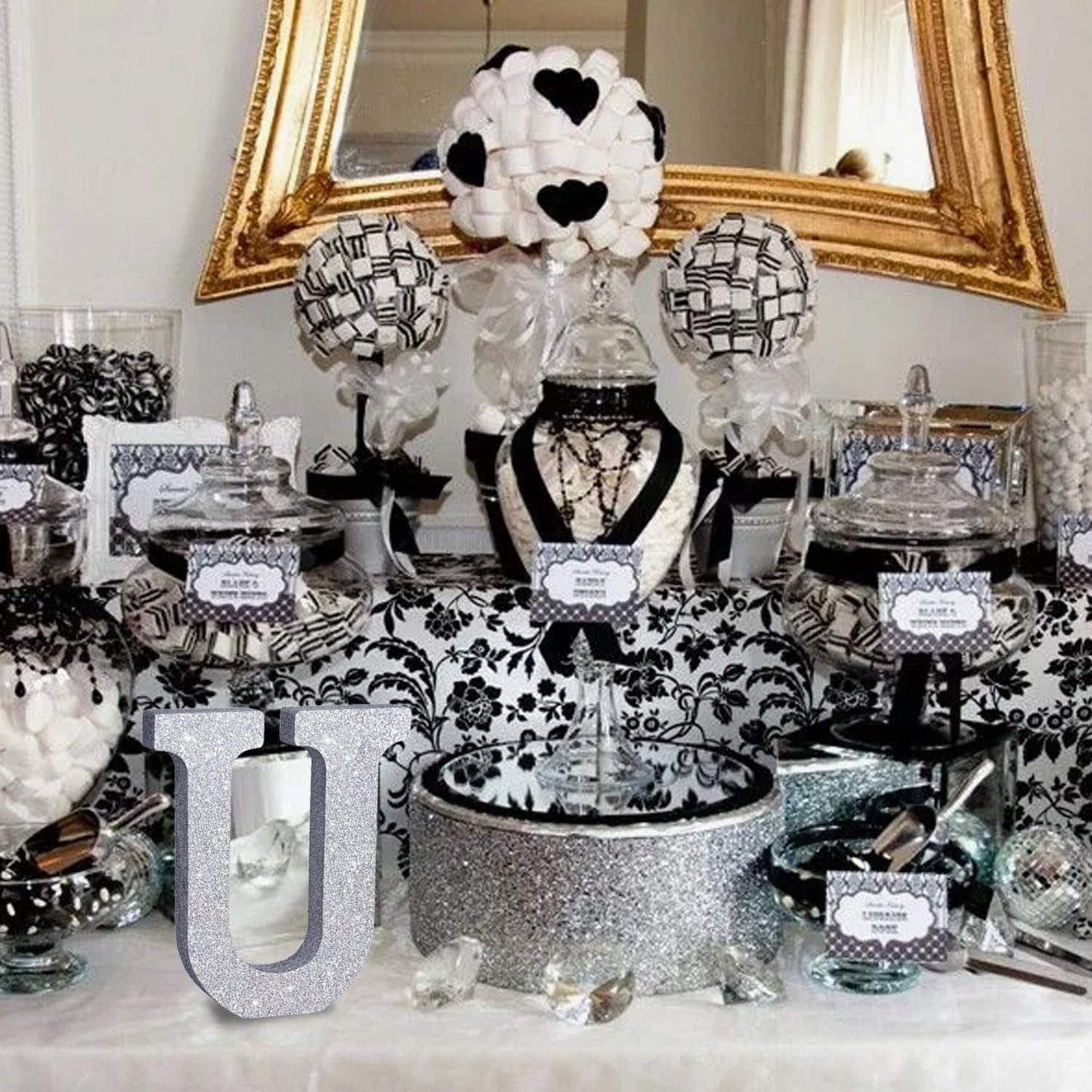 TONIFUL 8 Inch Silver Glitter Letter U Table Centerpiece A-Z Silver Birthday Party Decorations,Silver Alphabet U for Birthday,Chrismas,Graduation,Bridal Shower,Wedding,Anniversary Party Supplies