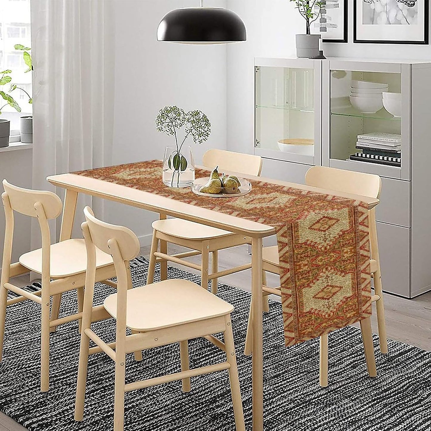 Boho Bohemia Style Orange Table Runner, Country Rustic Farmhouse Magical Abstract Print Pattern for Home Kitchen Table Decor Dining Coffee Room Garden Party Decor 13x90in