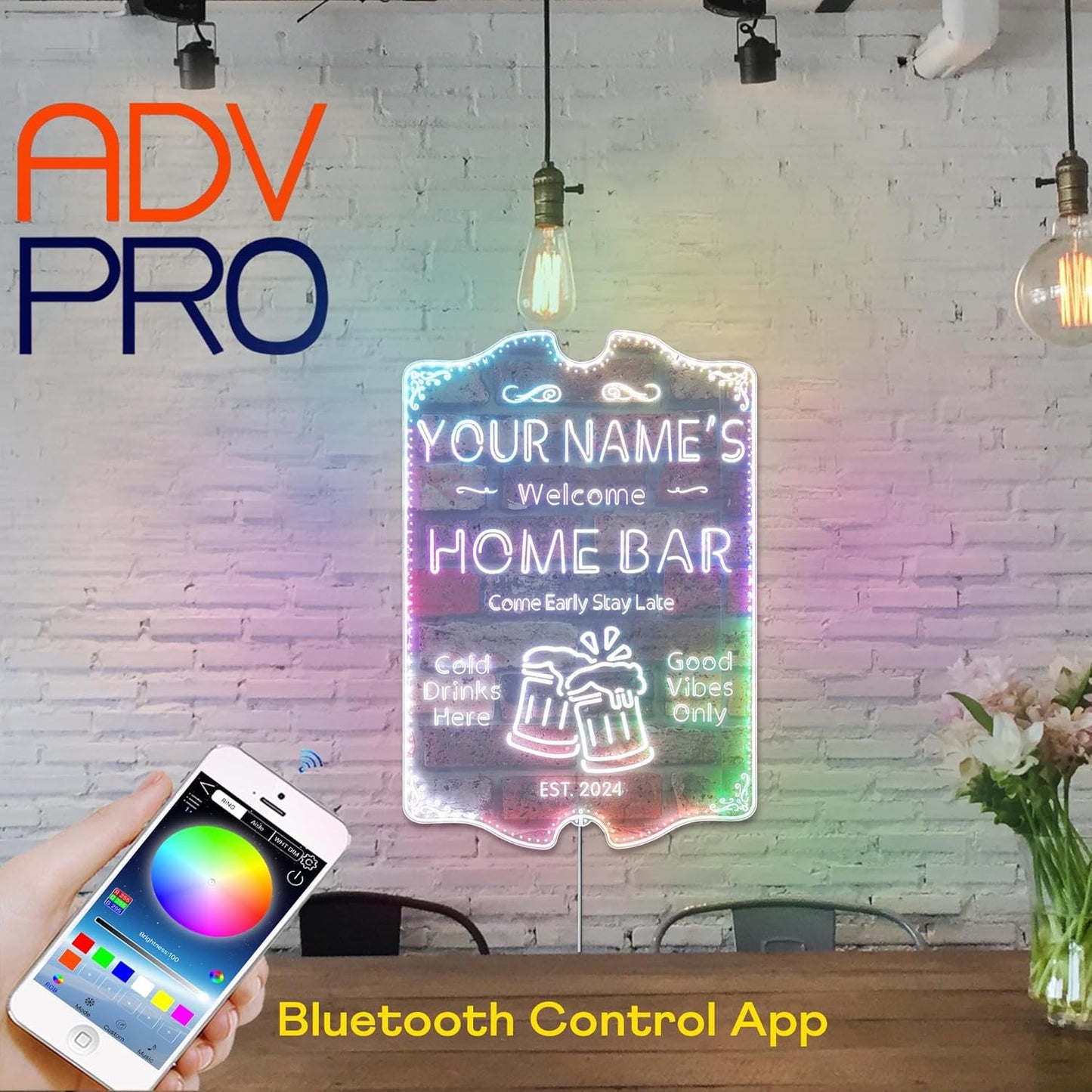ADVPRO Personalized Your Name Home Bar RGB Dynamic Glam LED Sign - Cut-to-Edge Shape - Smart 3D Decoration - Multicolor Signage st06s43-fnd-p11a-tm-c