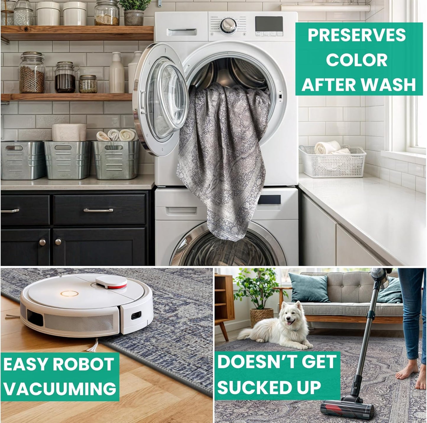 Bloom Rugs Washable Non-Slip 8' x 10' Rug - Blue/Steel Gray/Beige Traditional Medallion Area Rug for Living Room, Bedroom, Dining Room, and Kitchen - Exact Size: 8' x 10'