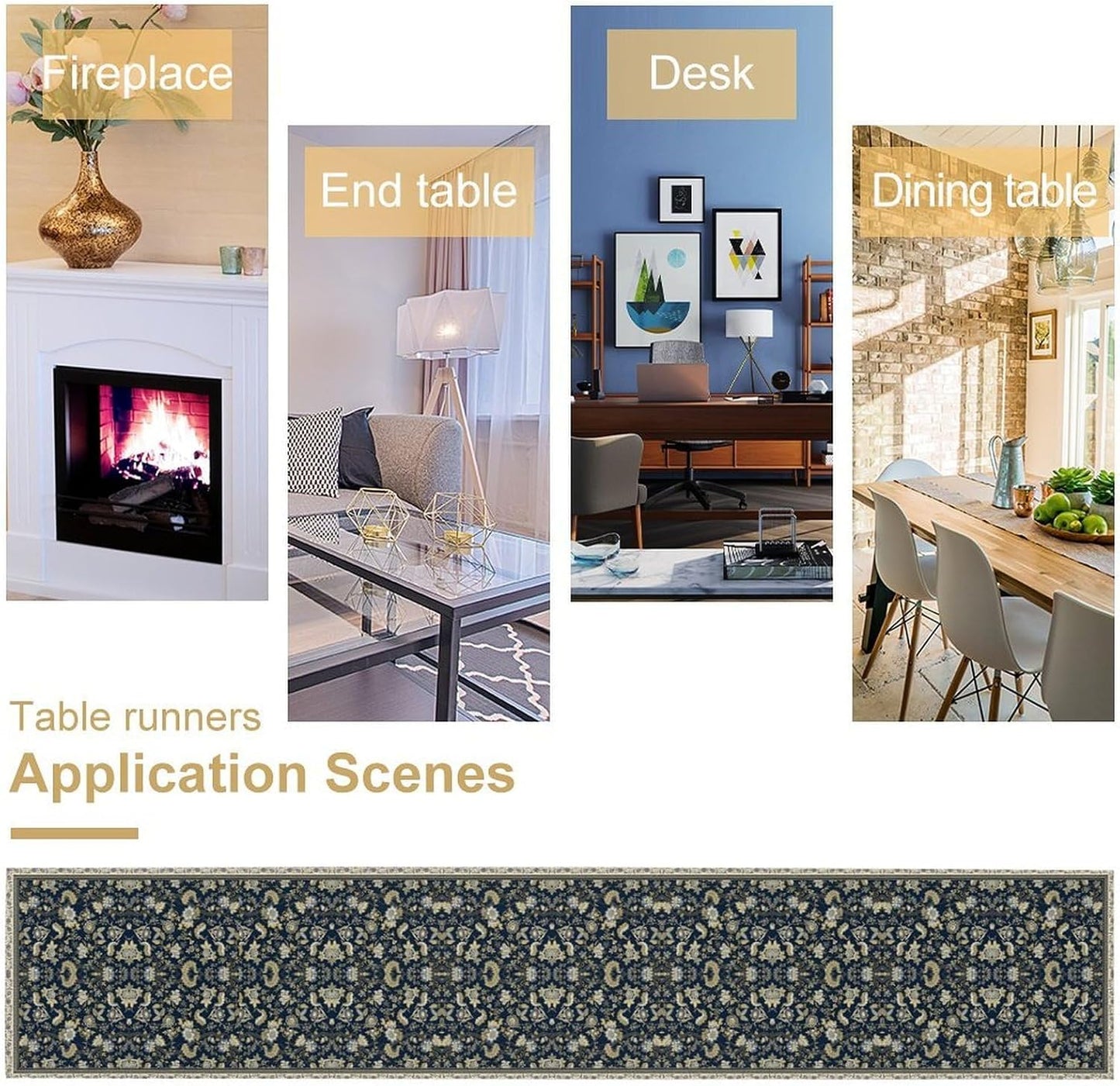 Vintage Boho Floral Table Runner, Morris Rustic Country Farmhouse Dark Blue Grey Retro Flower Pattern for Home Kitchen Table Decor Dining Coffee Room Party Decor 13x108in