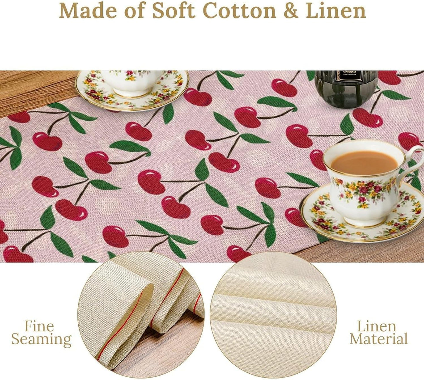Cherry Table Runner,Spring Summer Fruit Table Runner for Kitchen Dining Table Home Party Decoration 13x36 Inch