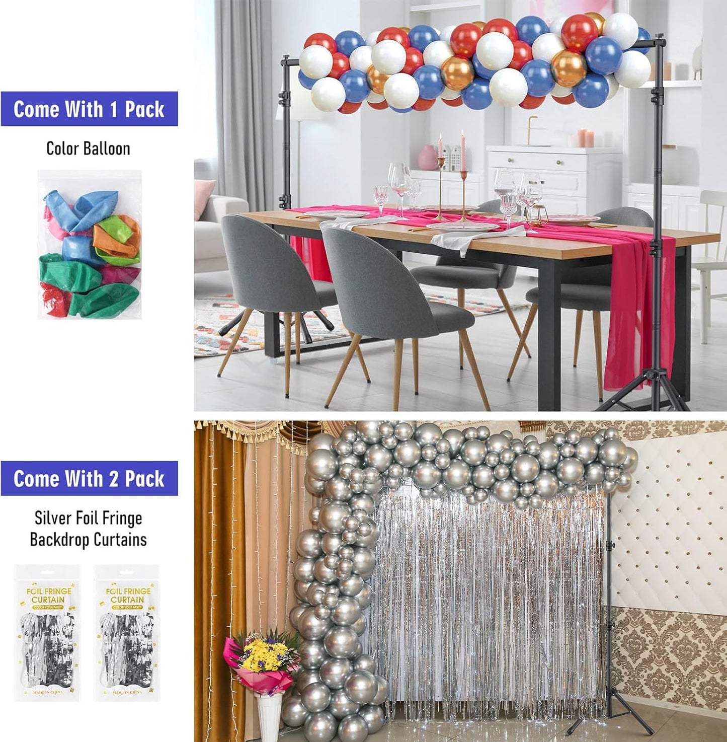 Backdrop Stand Kit - 6 Widths, 10x7.5ft Adjustable Background Stand for Parties & Studio Photography