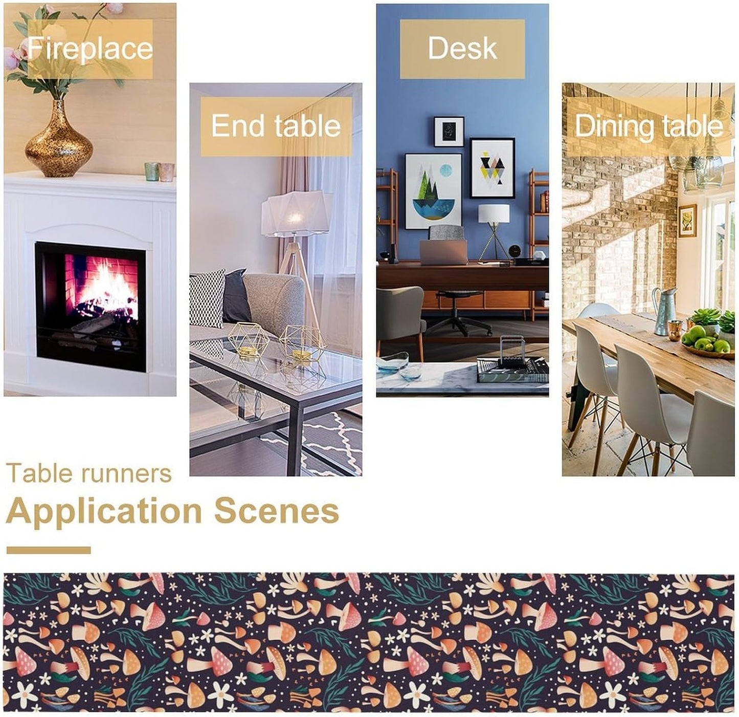 Mushroom Table Runner,Retro Forest Plant Table Cloth Farmhouse Kitchen Dining Table Decoration for Home Party Decor 13x120 Inch