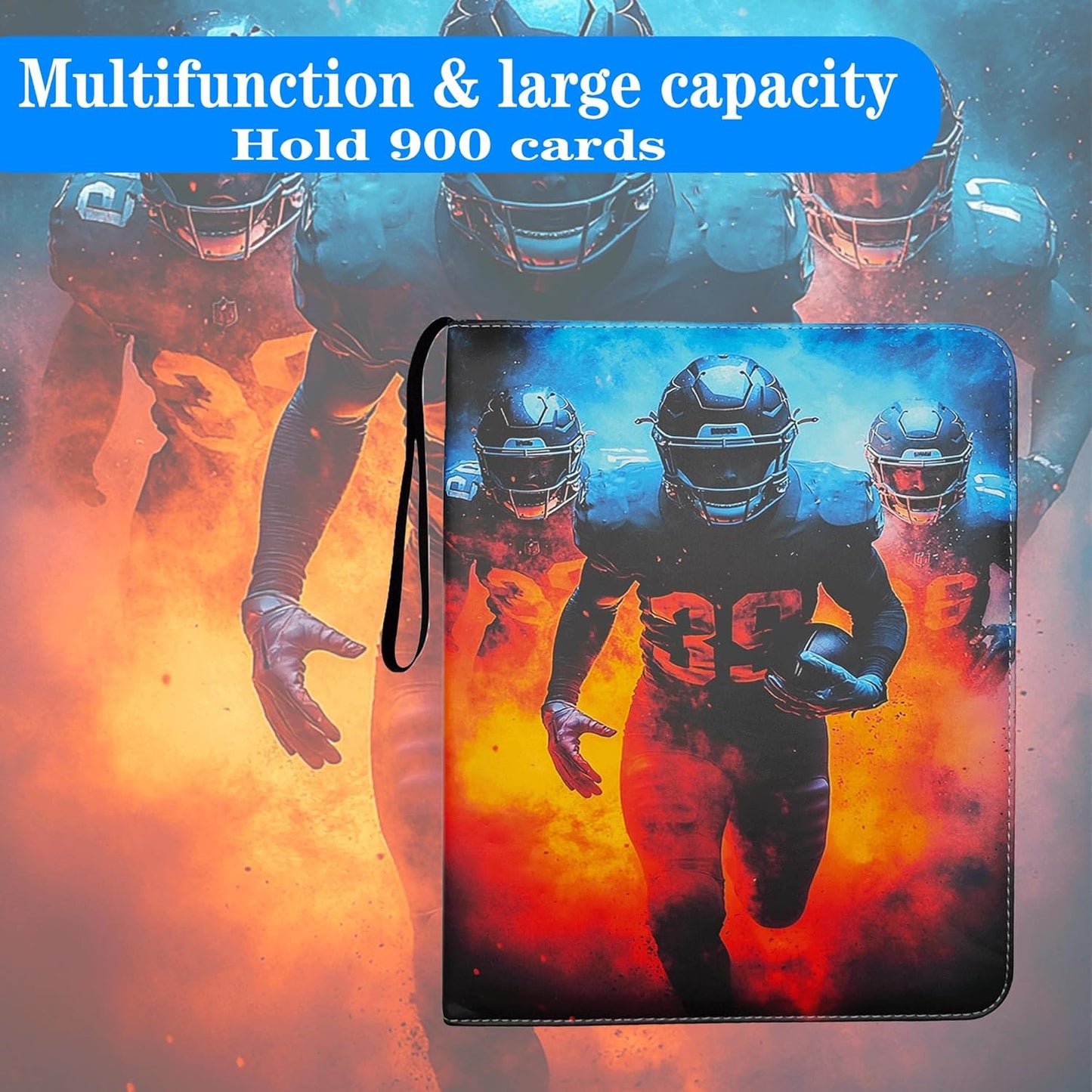 Trading Card Binder 9 Pocket, Pockets Football Card Binder, Premium Double Sided Pocket PU Cover Card Collection Binder for 900 Cards, Card Album for YuGiOh, MTG, TCG, Game Cards & Sports Cards