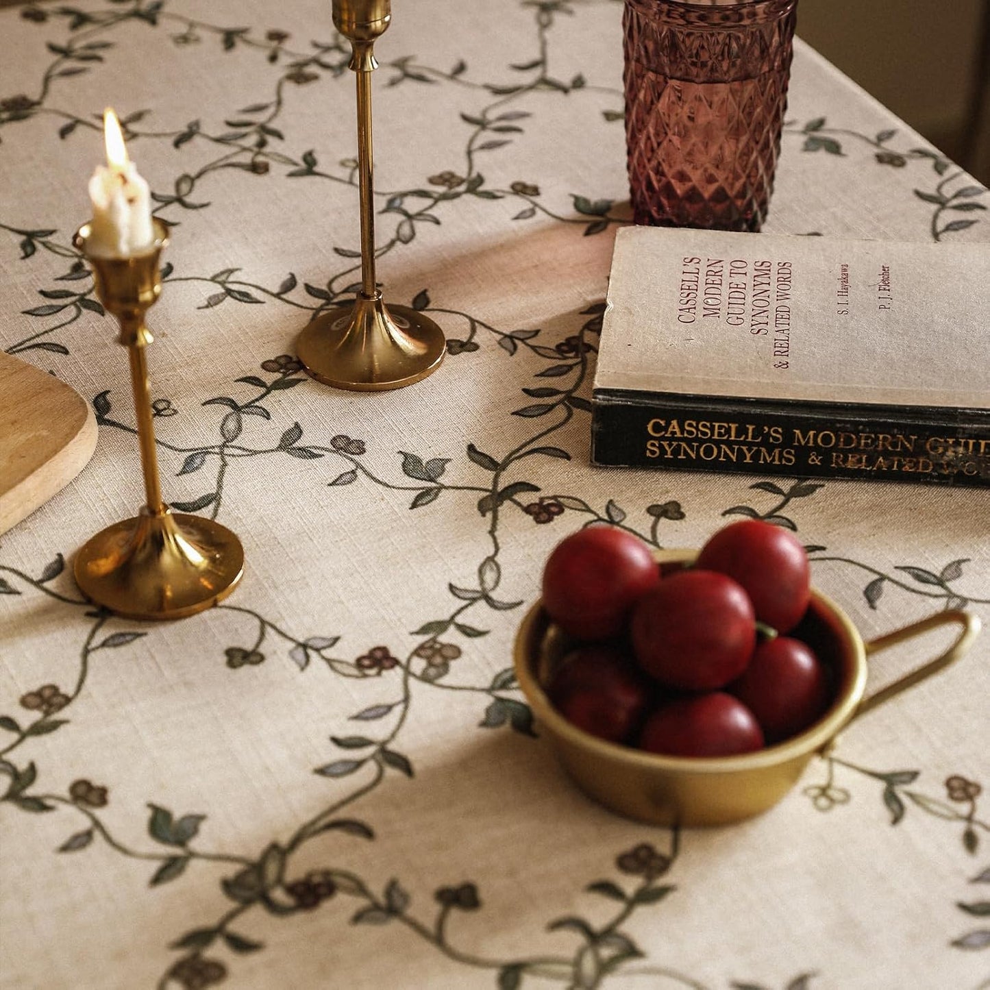 patdrea Designer Linen French Tablecloth for Rectangle Table,Fall Country Breathable Floral Tablecloths,Table Cover for Kitchen Dining,Tea Party,Christmas,Thanksgiving,55"x87"-Oliveirad