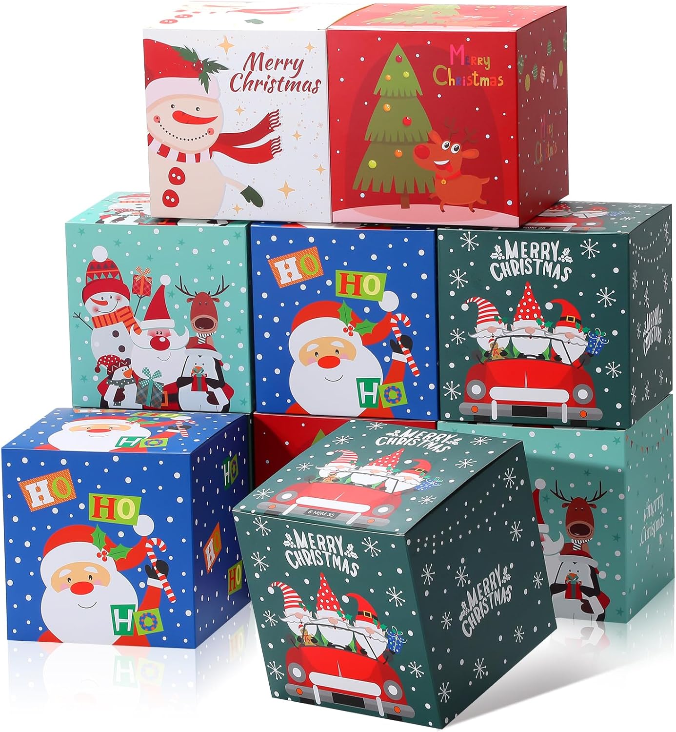 COTOPHER 20 Pcs Christmas Gift Boxes, 6" x 6" x 6" Xmas Candy Boxes for Gift Giving, Paper Treat Ornament Gift Box Decorative Christmas Goodie Box for School Home Holiday Party Favors Supplies