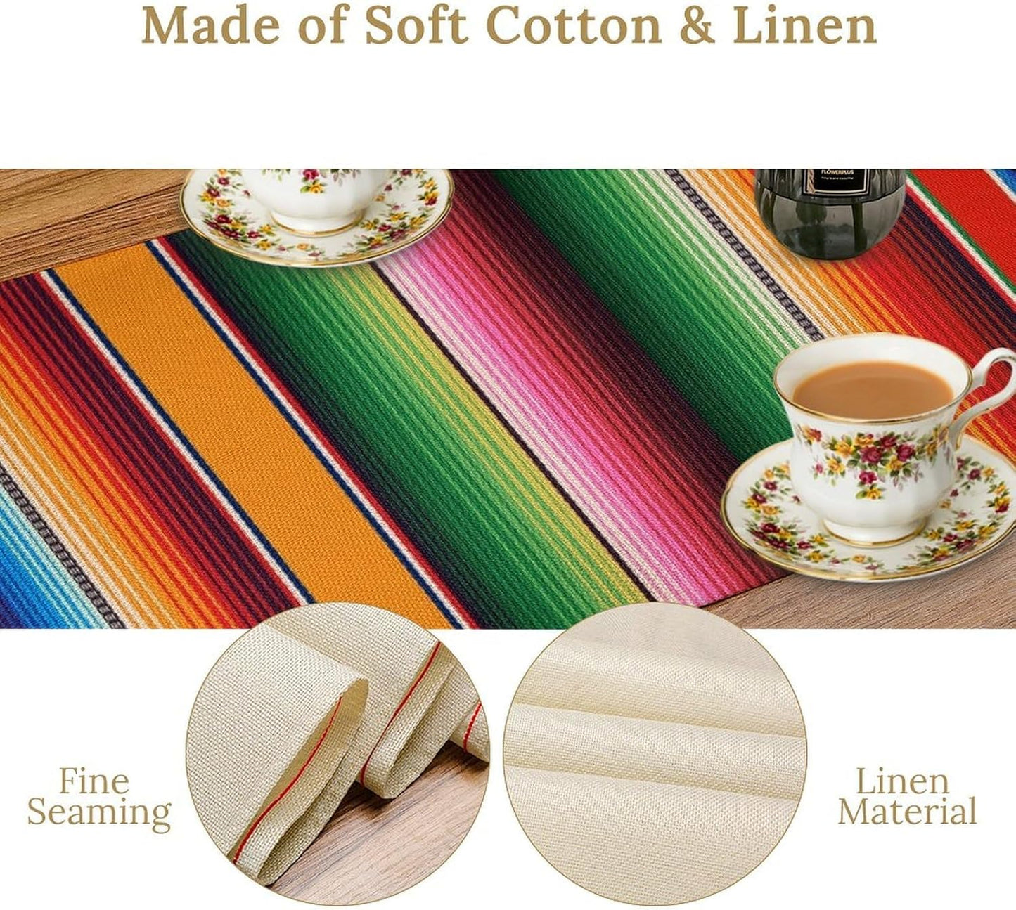 Mexican Table Runner,Colorful Stripe Art Table Runner for Kitchen Dining Table Home Party Decoration 13x60 Inch