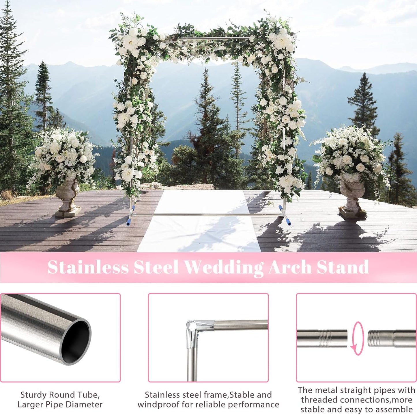 Arch Backdrop Stand,7x5 FT Metal Wedding Square Backdrop Stand for Ceremony Square Stainless Steel Backdrop Stand for Parties,Wedding,Birthday,Anniversary,Baby Shower,Garden Decoratip