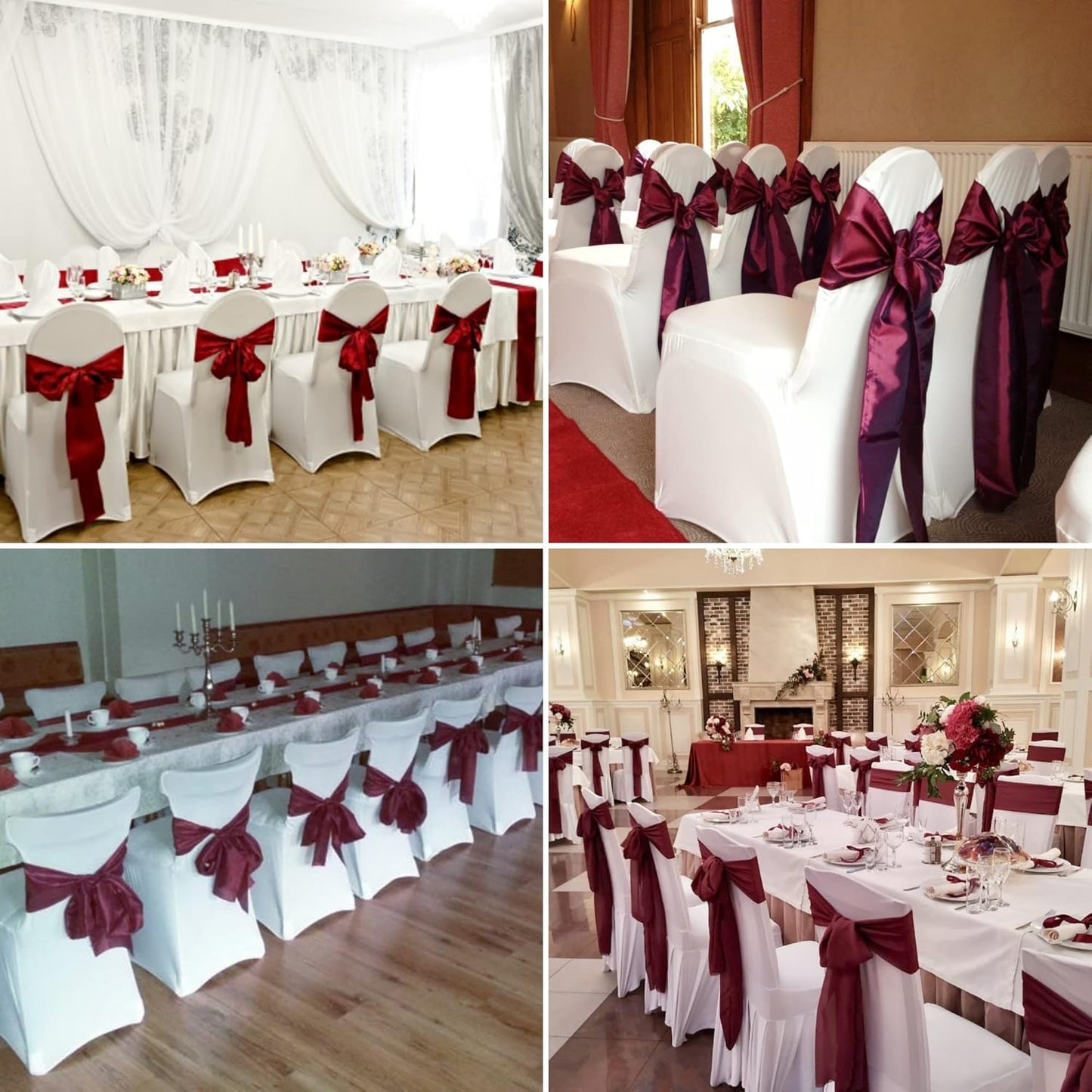 100 PCS Satin Chair Sashes Decorative Bow Satin Chair Sashes Ties Seat Ribbon Bows Chairs Cover Band for Wedding Party Event Ceremony Reception Holiday Banquet Home Kitchen Decor(7 x108 inch,Burgundy)