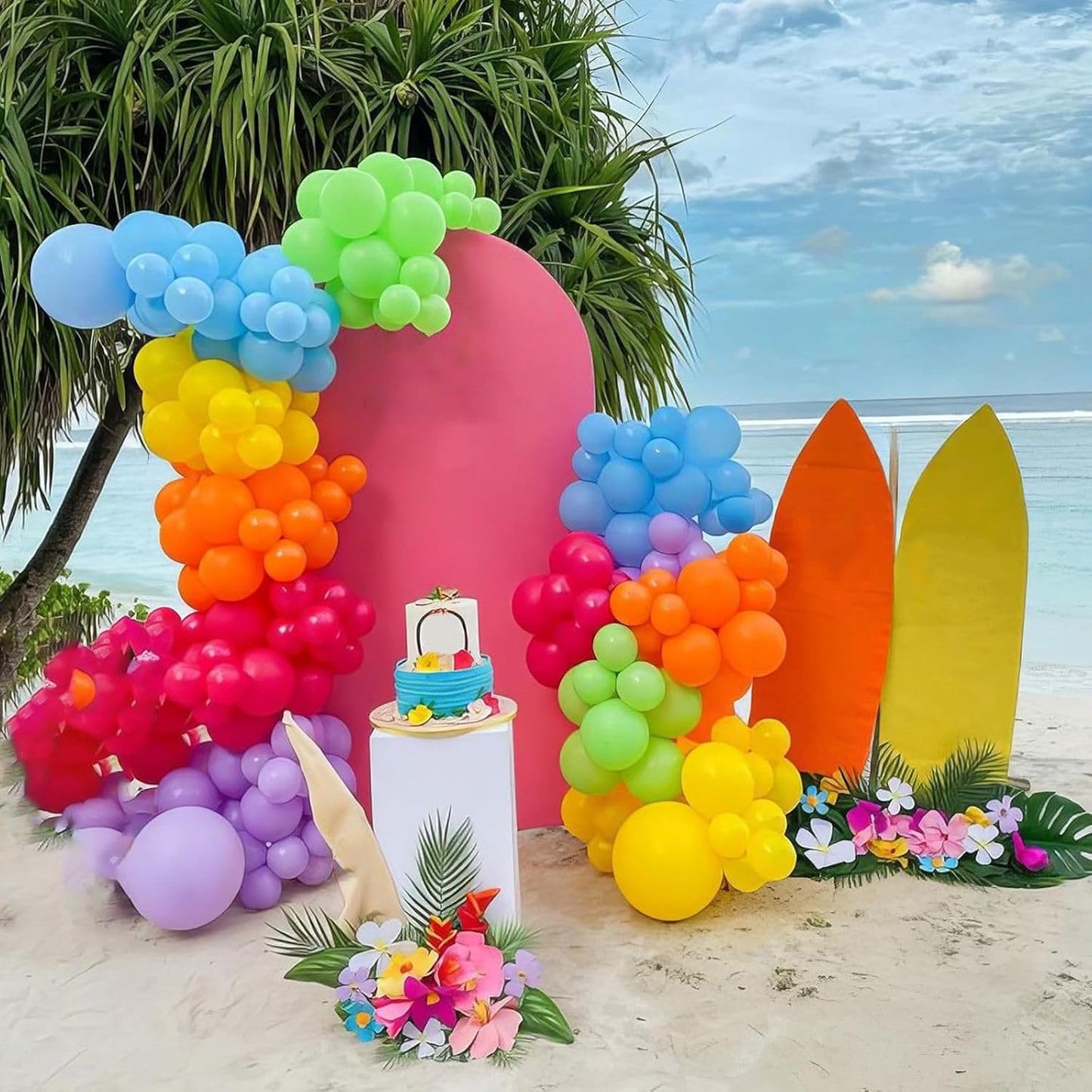 Rainbow Balloons, 50Pcs 12 Inches Yellow Orange Hot Pink Lime Green Neon Balloons Multicolor for Kids Colorful Rainbow Birthday Tropical Pool Party Supplies Baby Shower Backdrop Decorations