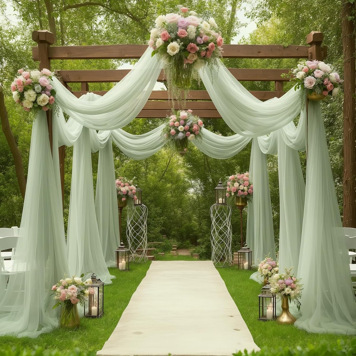 Sage Arch Drapes for Wedding Arch Draping Fabric Sheer Backdrop Curtain for Ceremony Bridal Party Decor 19Ft Length x 28" Width 4 Panels